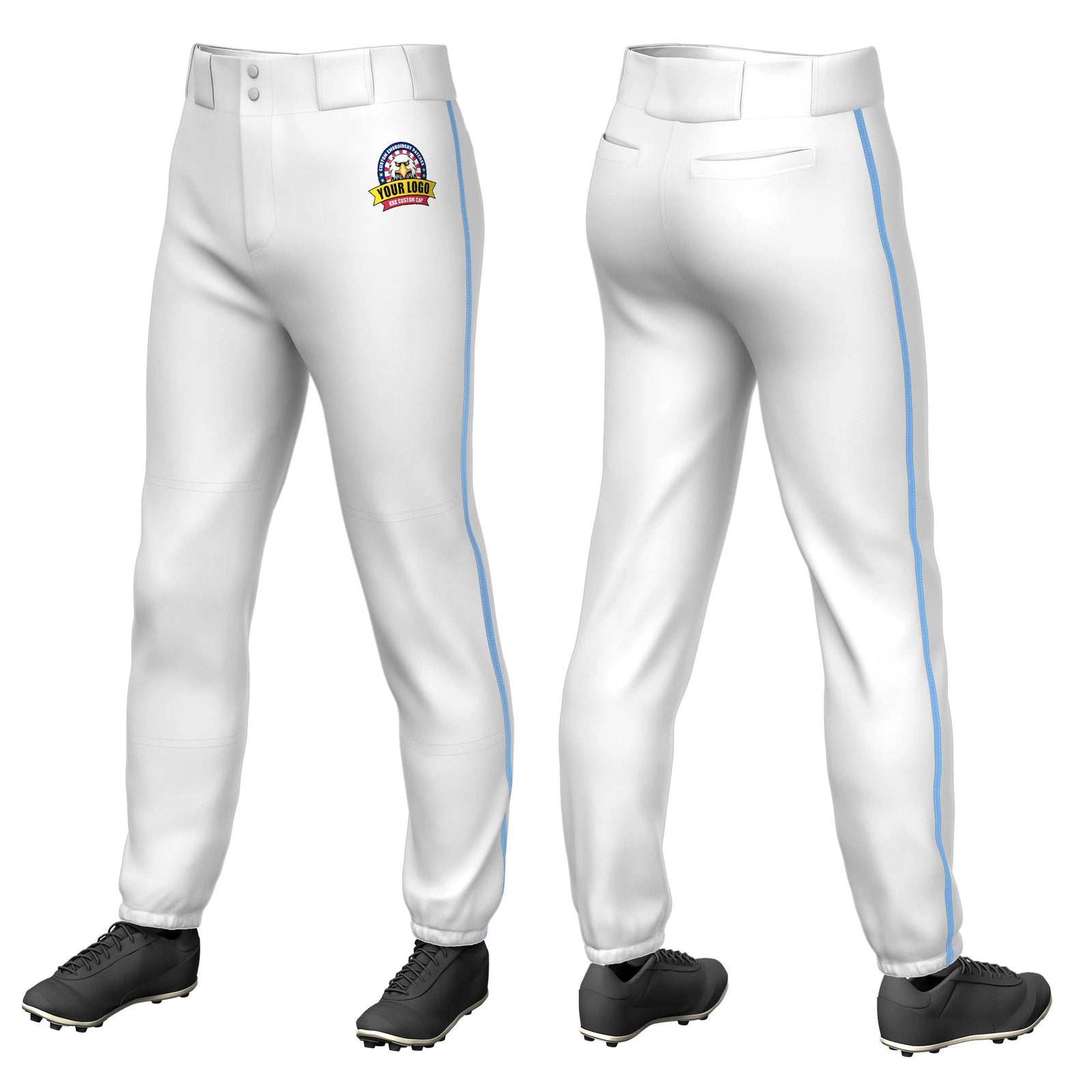 Custom White Powder Blue Classic Fit Stretch Practice Pull-up Baseball Pants