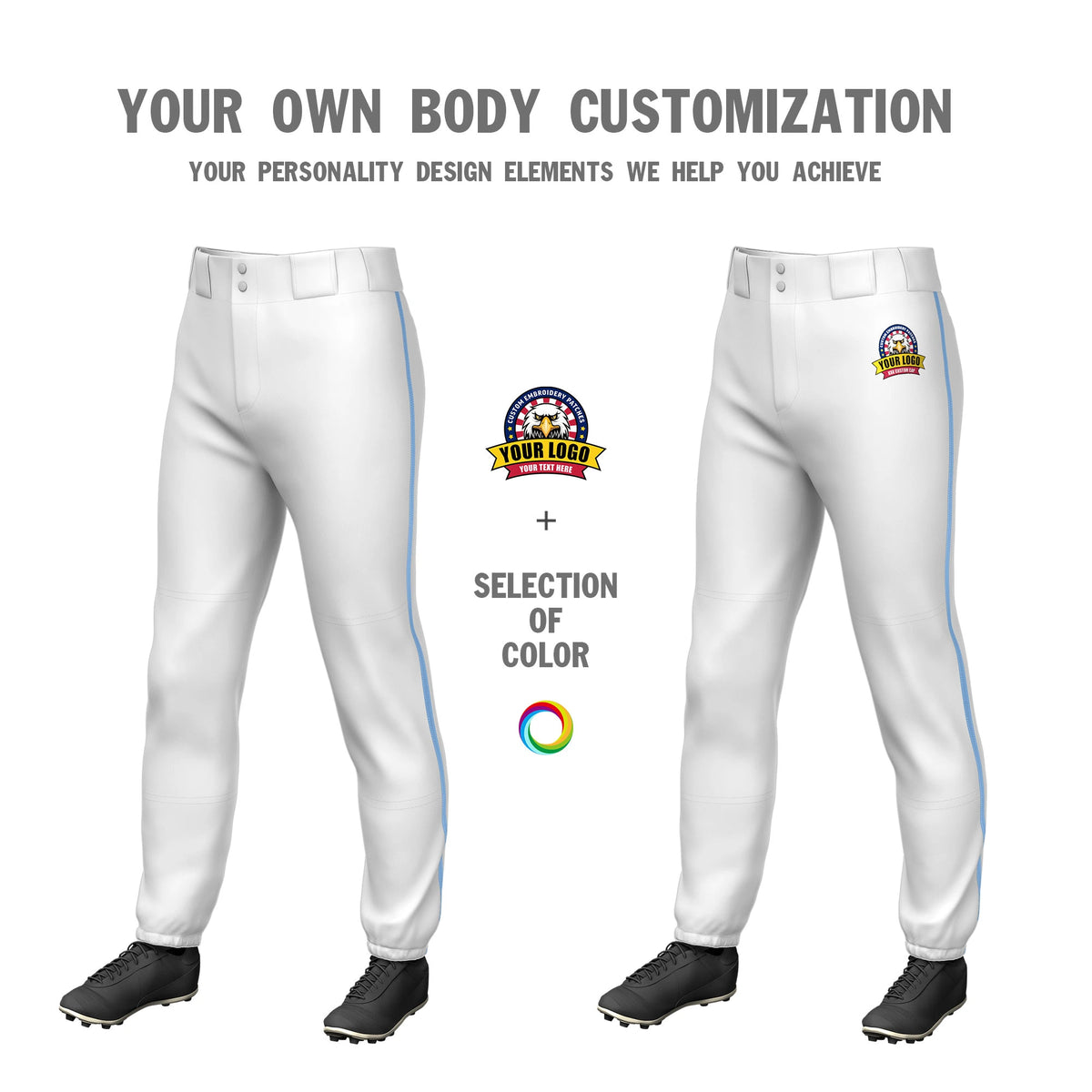 Custom White Powder Blue Classic Fit Stretch Practice Pull-up Baseball Pants