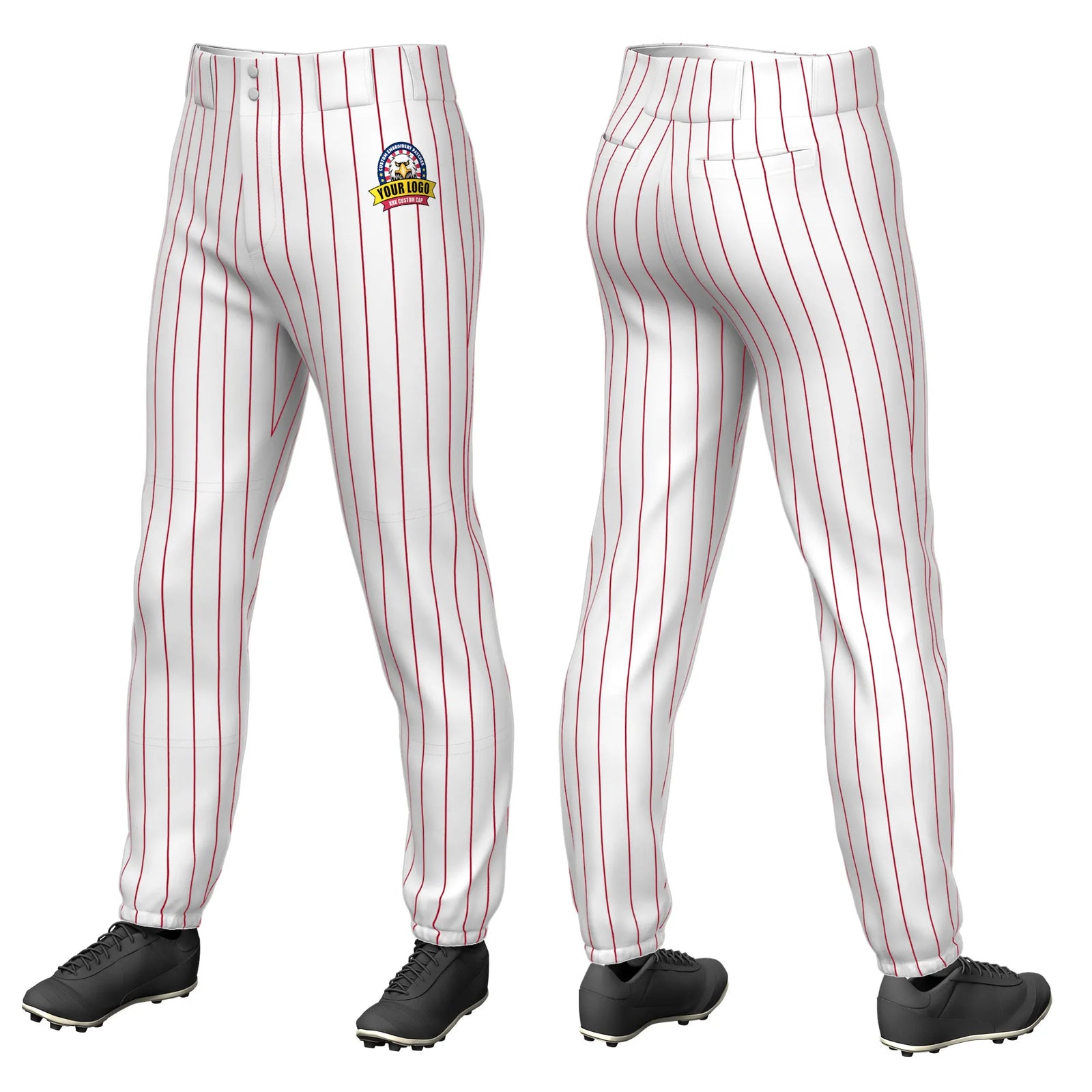 Custom White Red Pinstripe Fit Stretch Practice Pull-up Baseball Pant