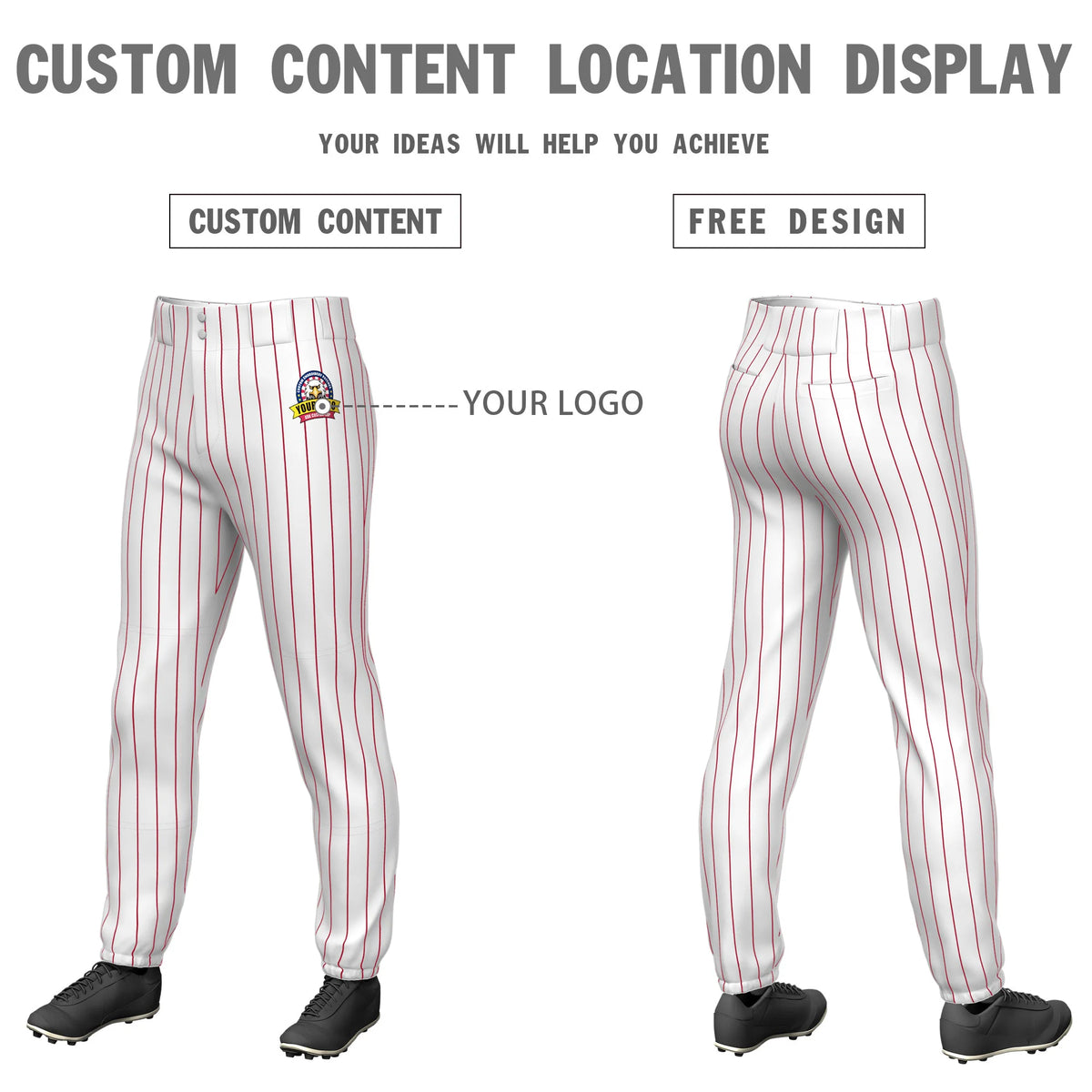 Custom White Red Pinstripe Fit Stretch Practice Pull-up Baseball Pant
