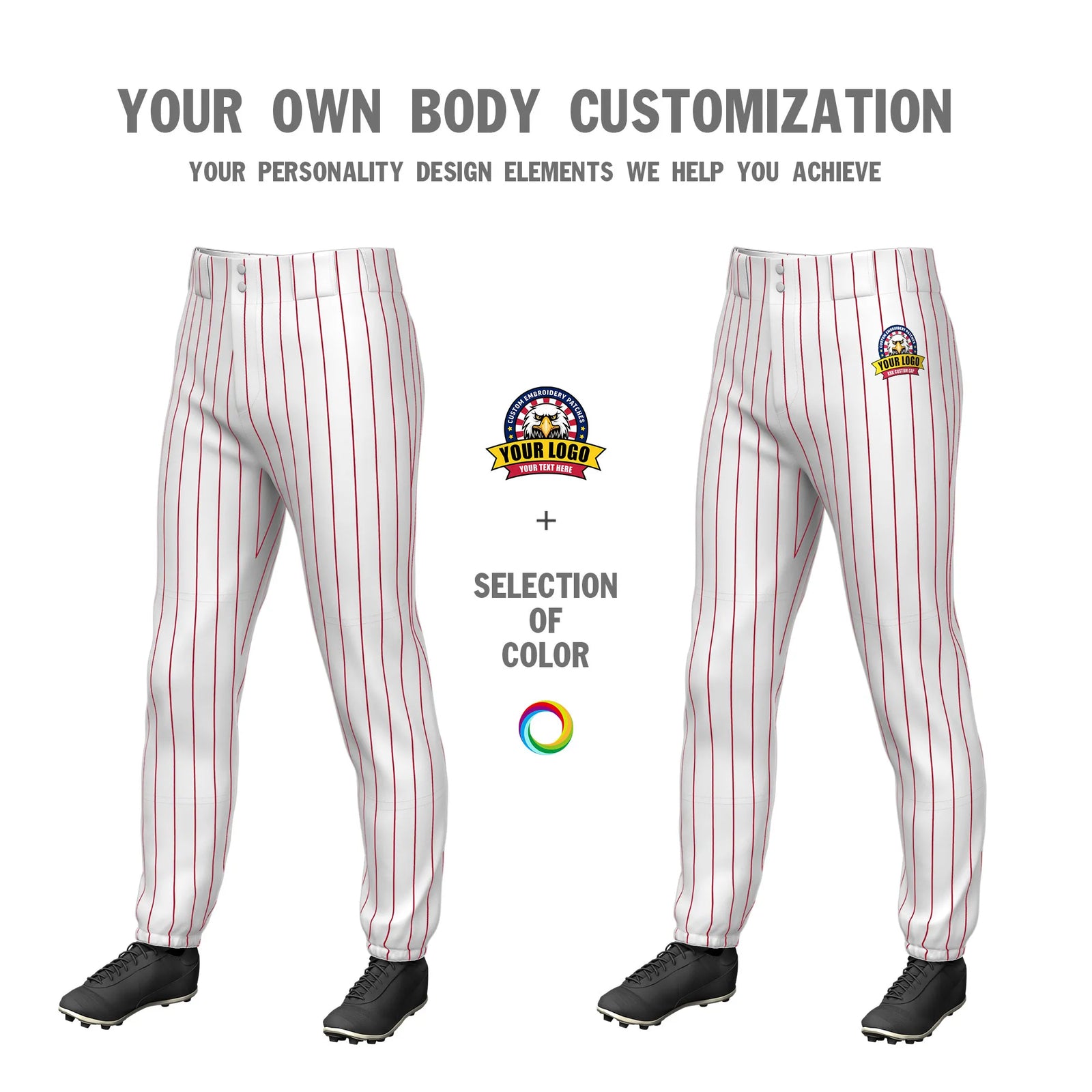 Custom White Red Pinstripe Fit Stretch Practice Pull-up Baseball Pant