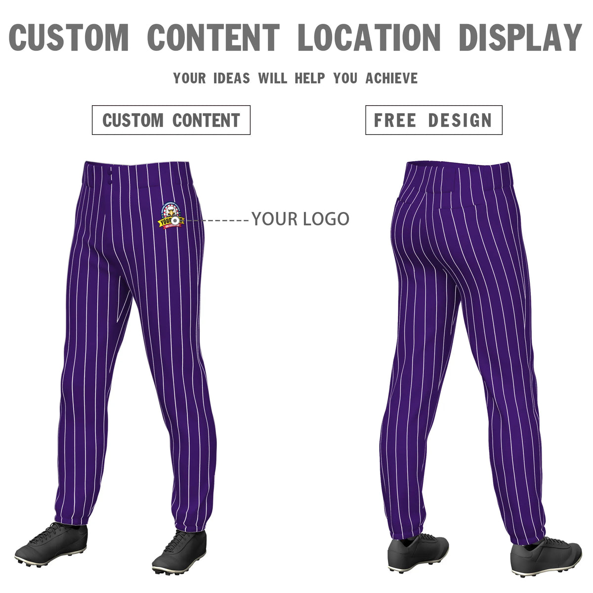 Custom Purple White Pinstripe Fit Stretch Practice Pull-up Baseball Pant