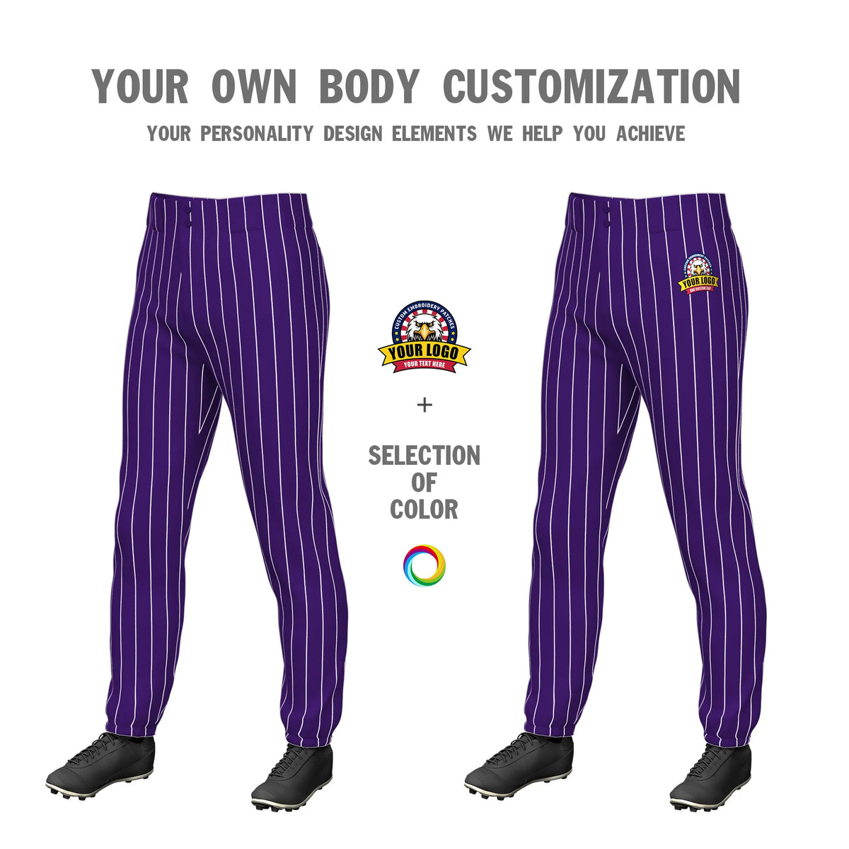 Custom Purple White Pinstripe Fit Stretch Practice Pull-up Baseball Pant