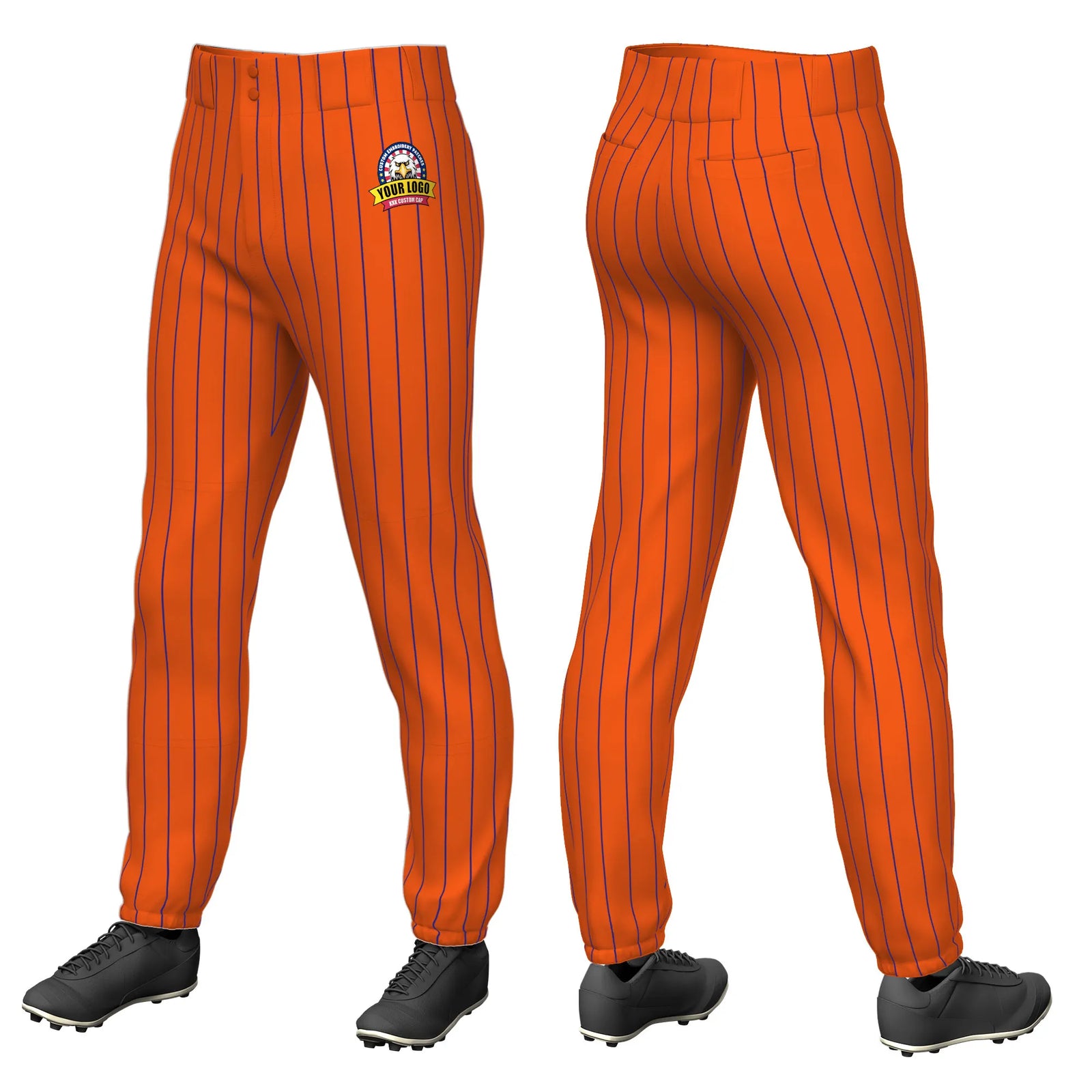 Custom Orange Royal Blue Pinstripe Fit Stretch Practice Pull-up Baseball Pant