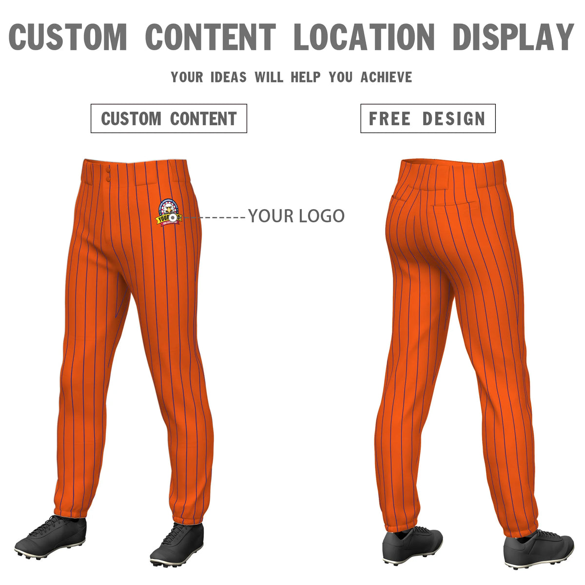 Custom Orange Royal Blue Pinstripe Fit Stretch Practice Pull-up Baseball Pant
