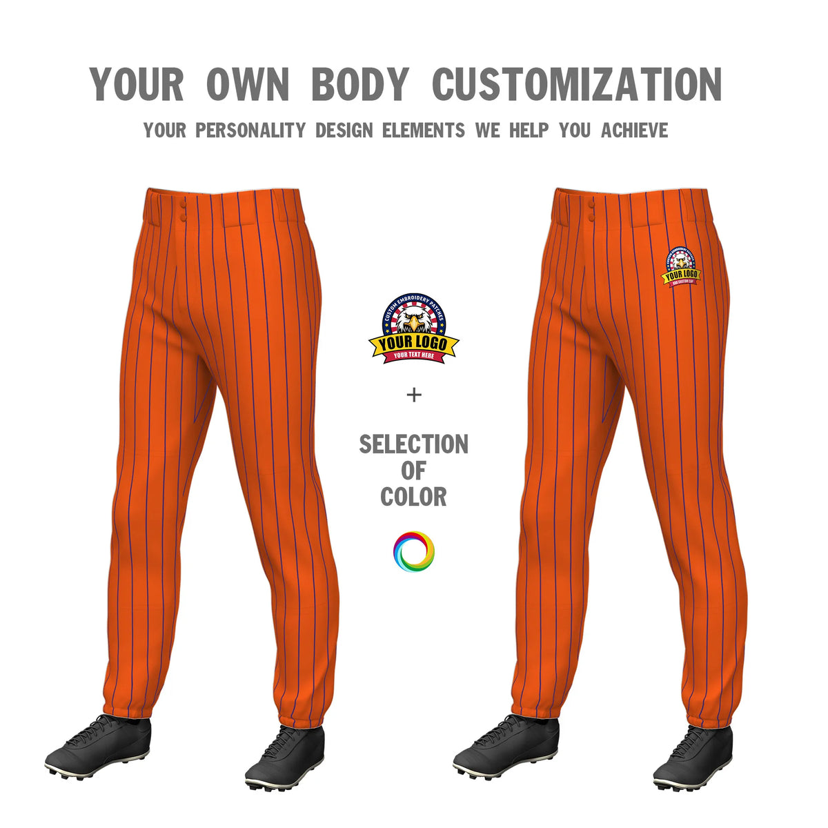 Custom Orange Royal Blue Pinstripe Fit Stretch Practice Pull-up Baseball Pant