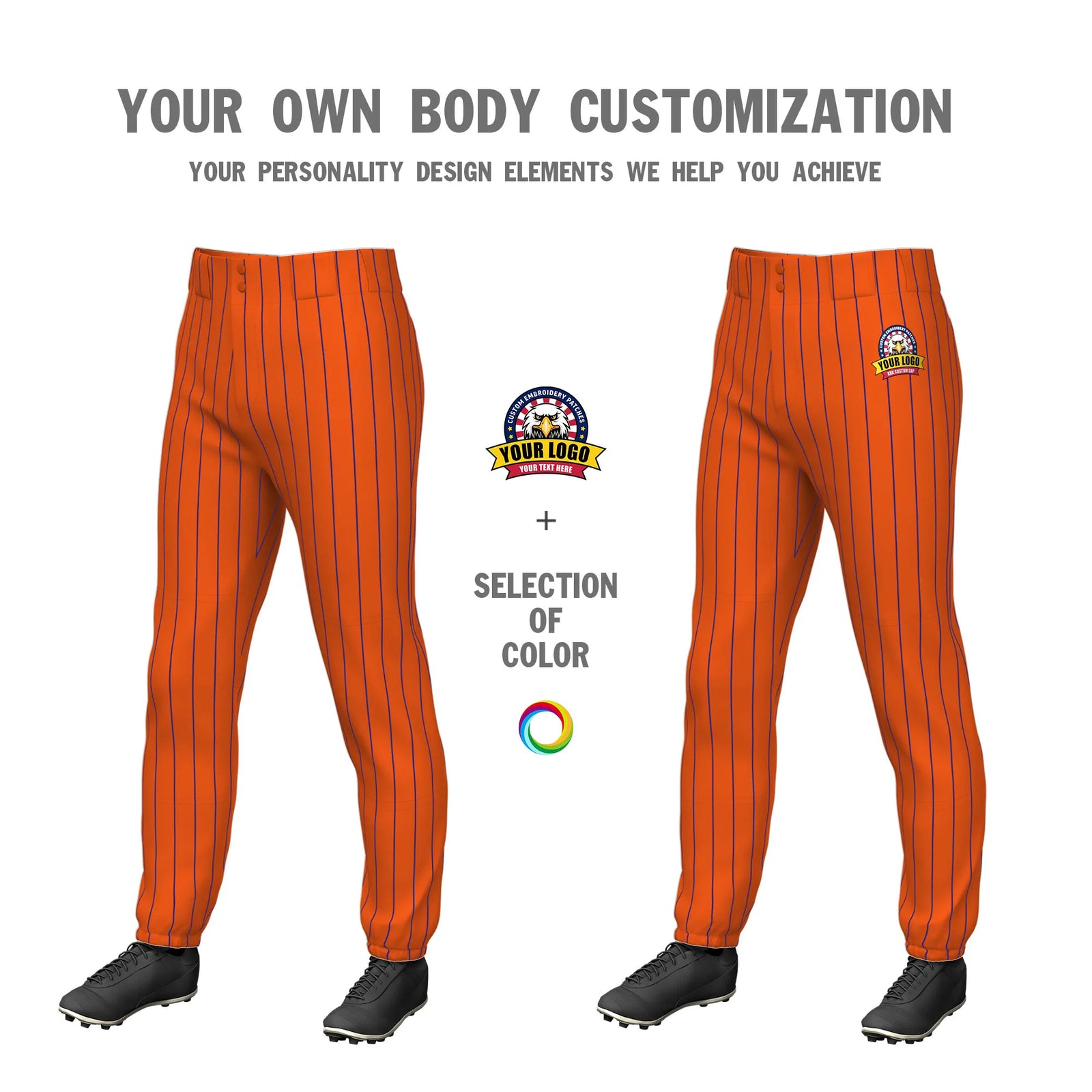 Custom Orange Royal Blue Pinstripe Fit Stretch Practice Pull-up Baseball Pant