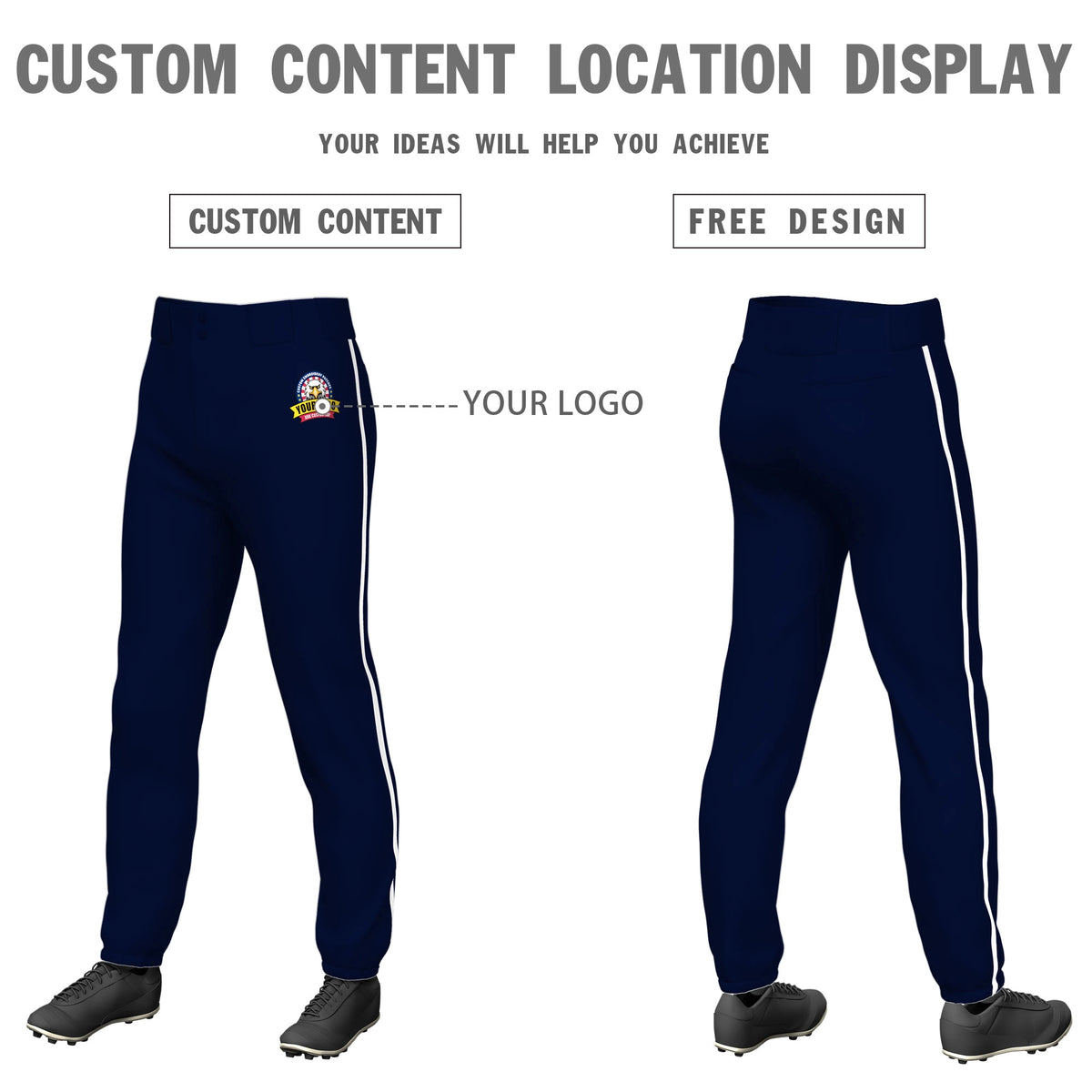 Custom Navy White Classic Fit Stretch Practice Pull-up Baseball Pants