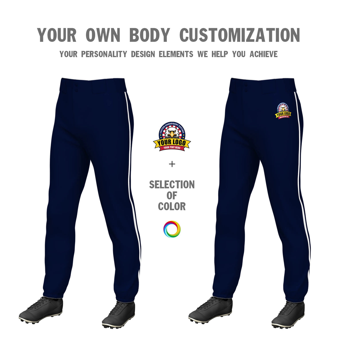 Custom Navy White Classic Fit Stretch Practice Pull-up Baseball Pants