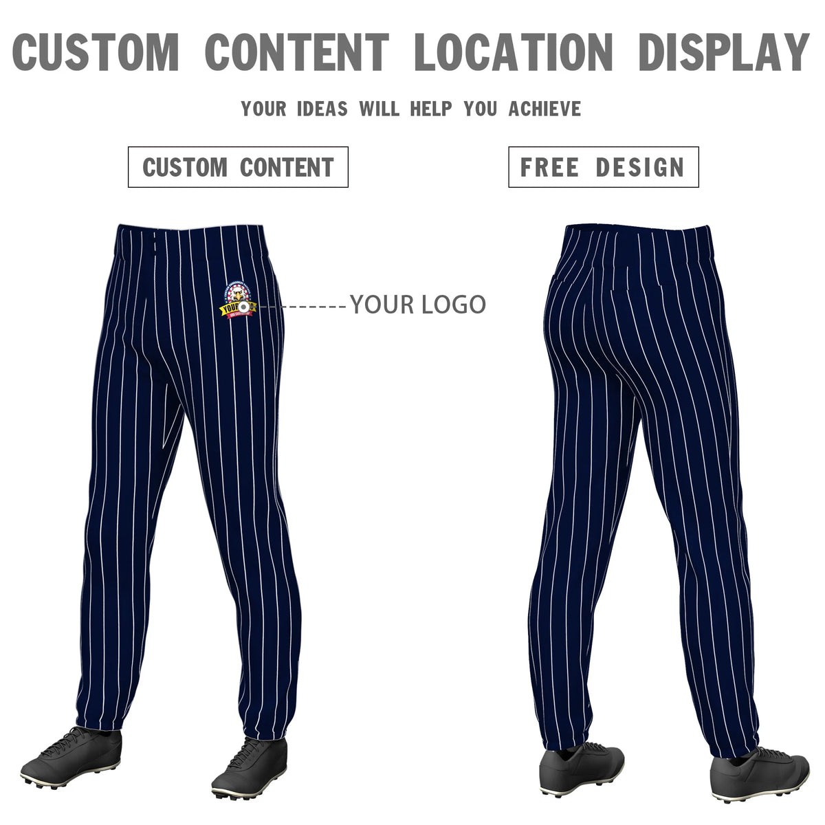 Custom Navy White Pinstripe Fit Stretch Practice Pull-up Baseball Pant