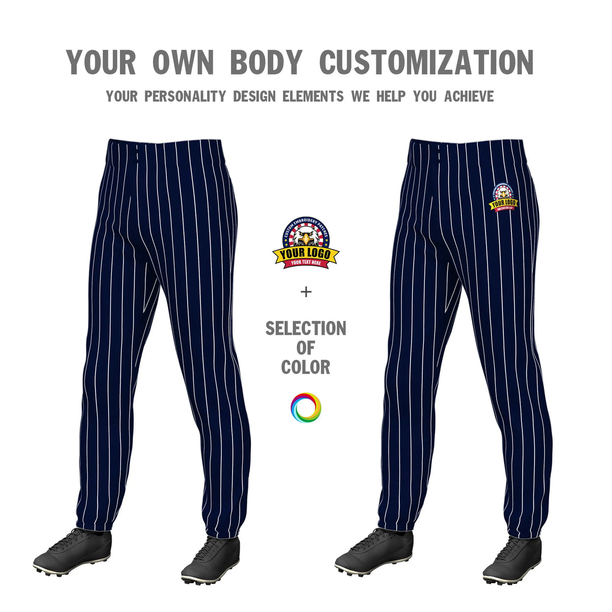 Custom Navy White Pinstripe Fit Stretch Practice Pull-up Baseball Pant