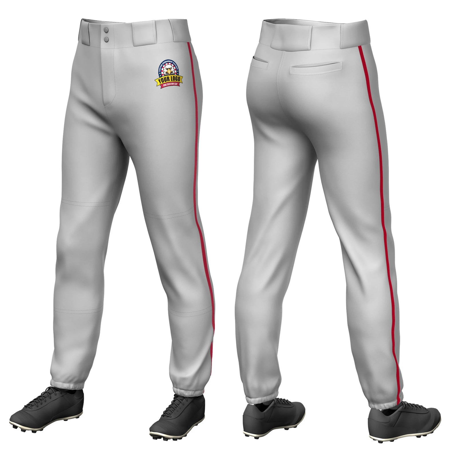 Custom Gray Red Classic Fit Stretch Practice Pull-up Baseball Pants