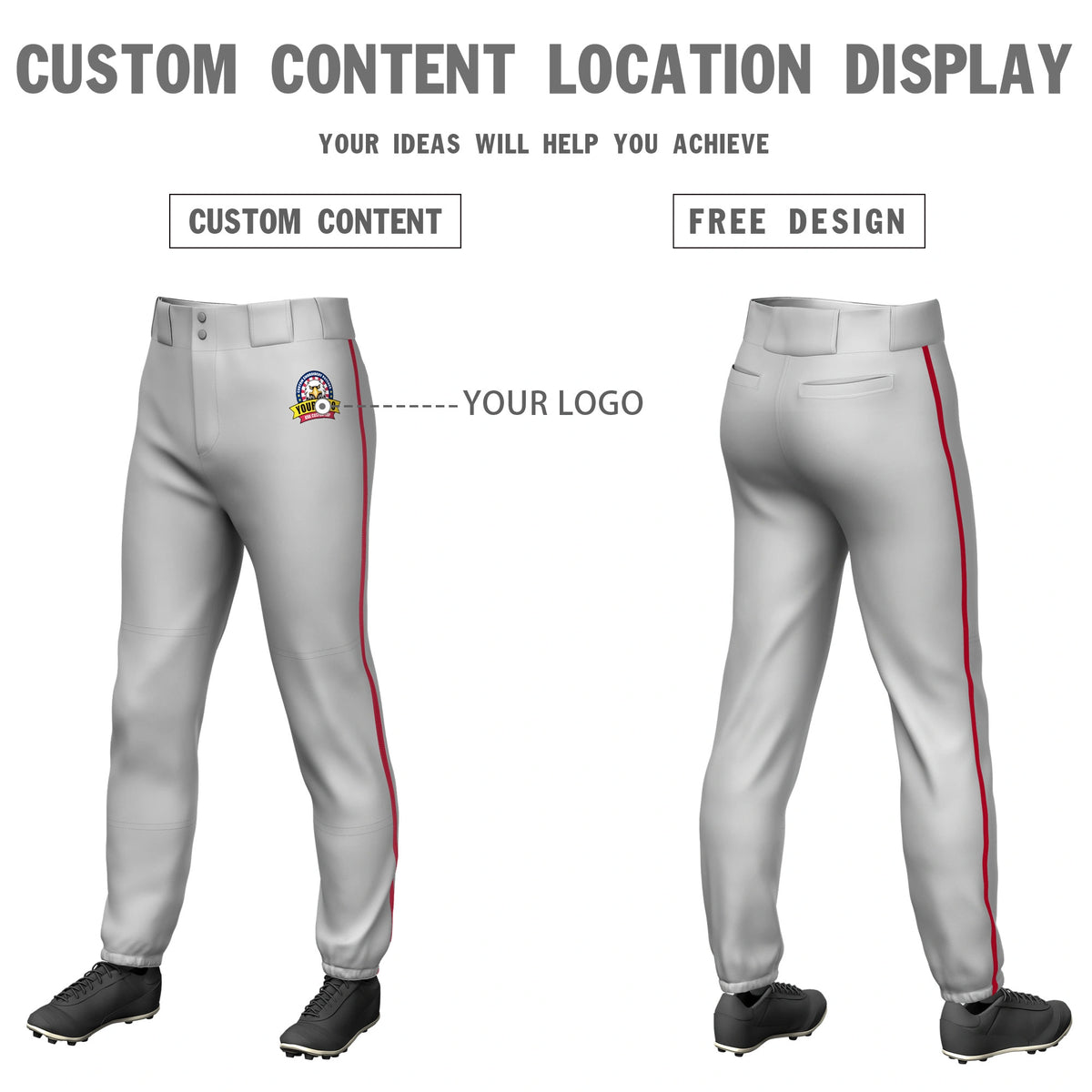 Custom Gray Red Classic Fit Stretch Practice Pull-up Baseball Pants