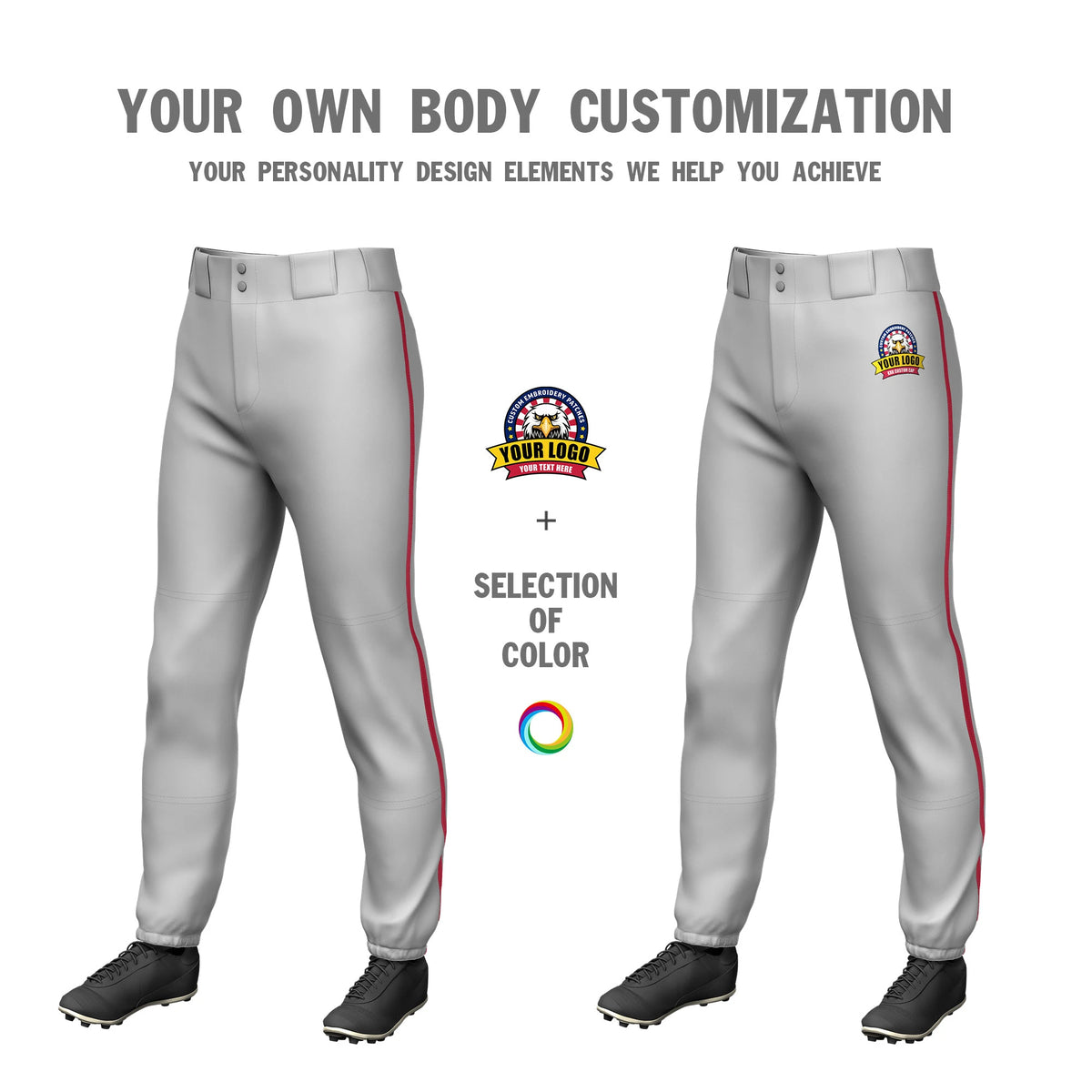 Custom Gray Red Classic Fit Stretch Practice Pull-up Baseball Pants
