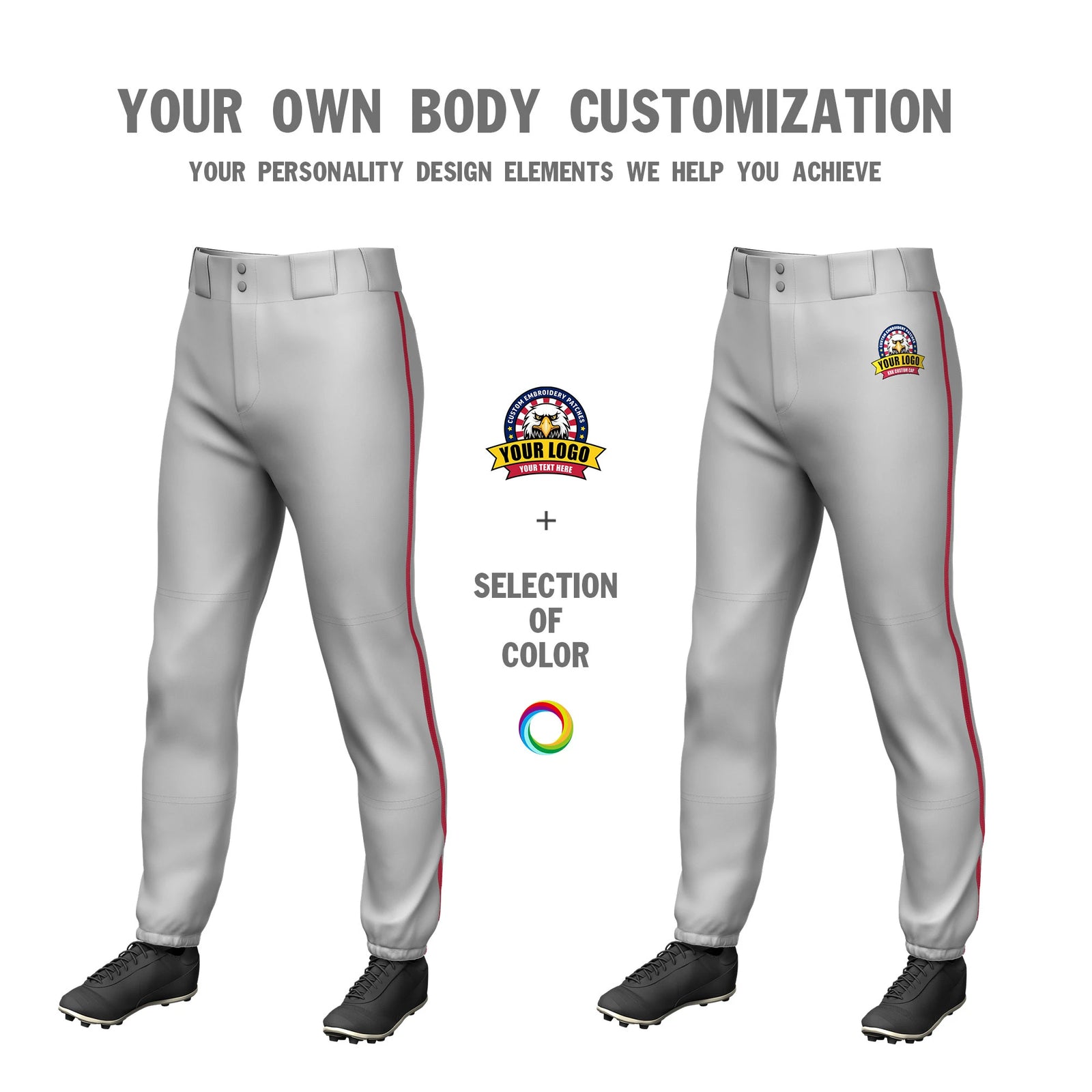 Custom Gray Red Classic Fit Stretch Practice Pull-up Baseball Pants