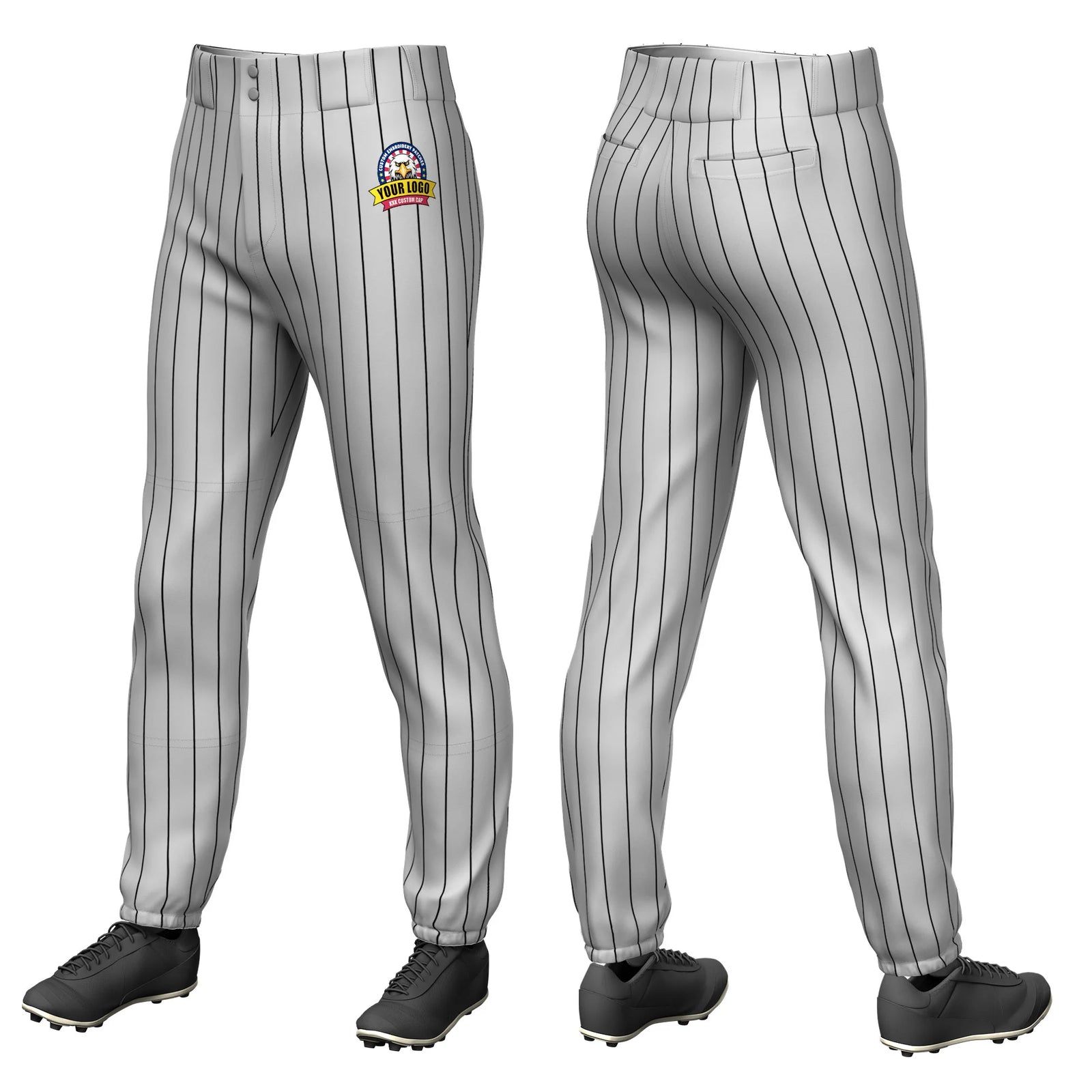 Custom Gray Black Pinstripe Fit Stretch Practice Pull-up Baseball Pant