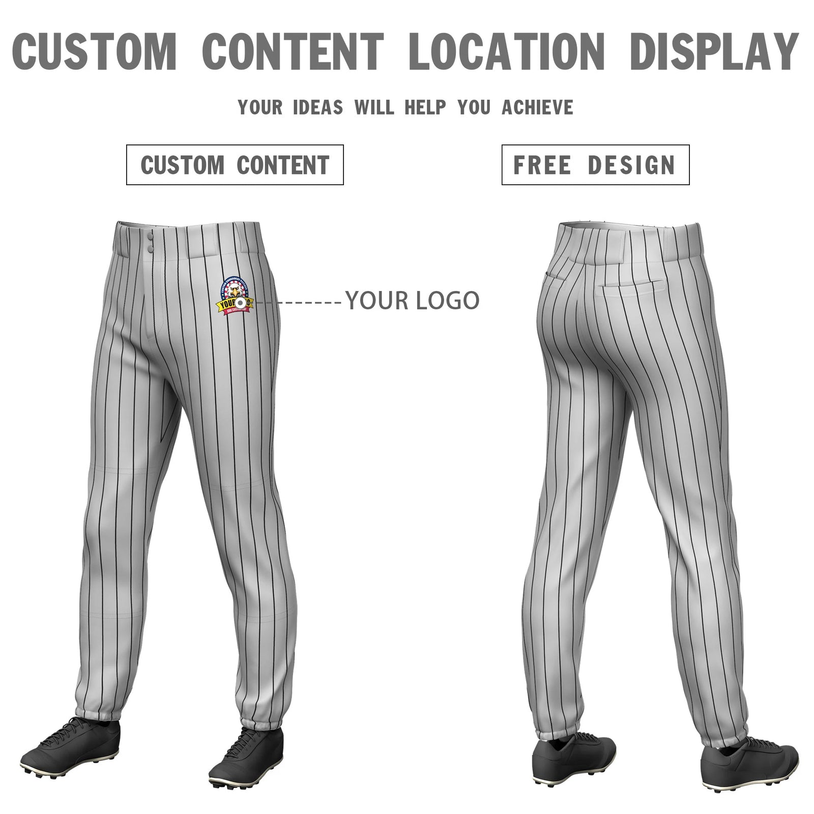 Custom Gray Black Pinstripe Fit Stretch Practice Pull-up Baseball Pant