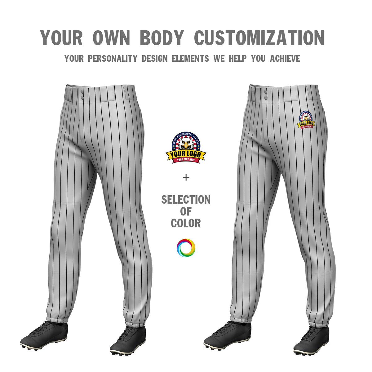 Custom Gray Black Pinstripe Fit Stretch Practice Pull-up Baseball Pant
