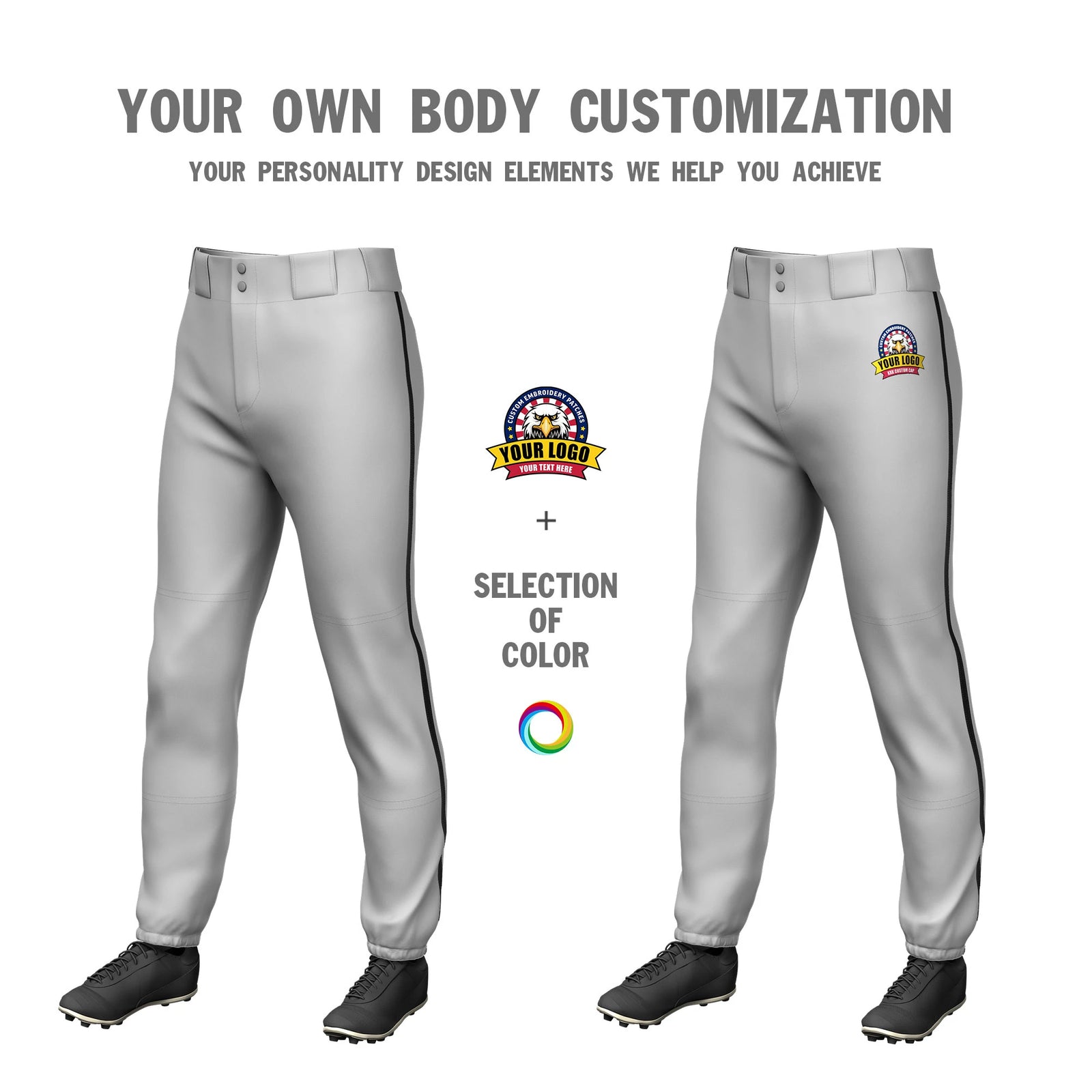 Custom Gray Black Classic Fit Stretch Practice Pull-up Baseball Pants