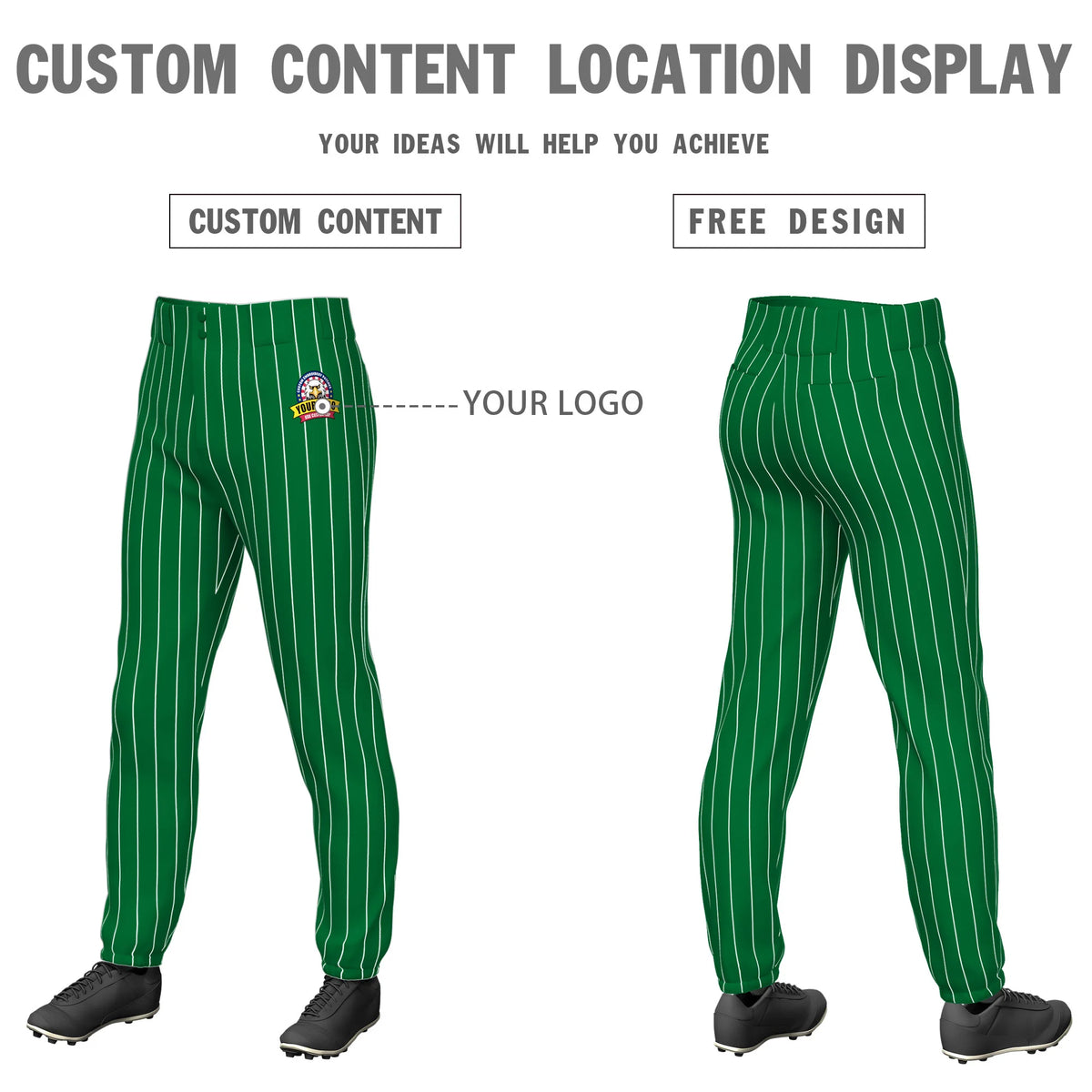 Custom Kelly Green White Pinstripe Fit Stretch Practice Pull-up Baseball Pant