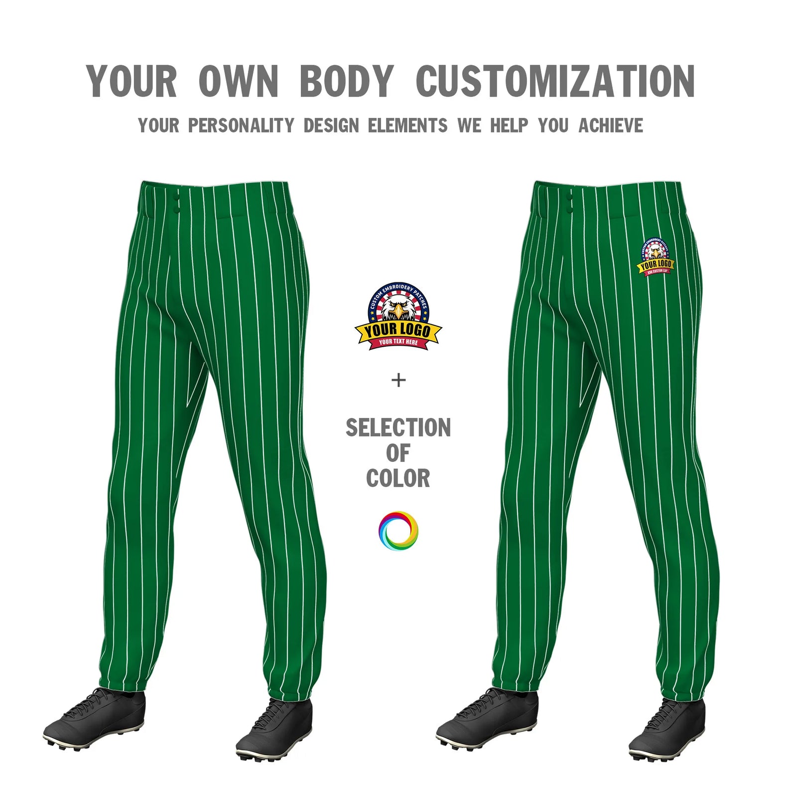 Custom Kelly Green White Pinstripe Fit Stretch Practice Pull-up Baseball Pant