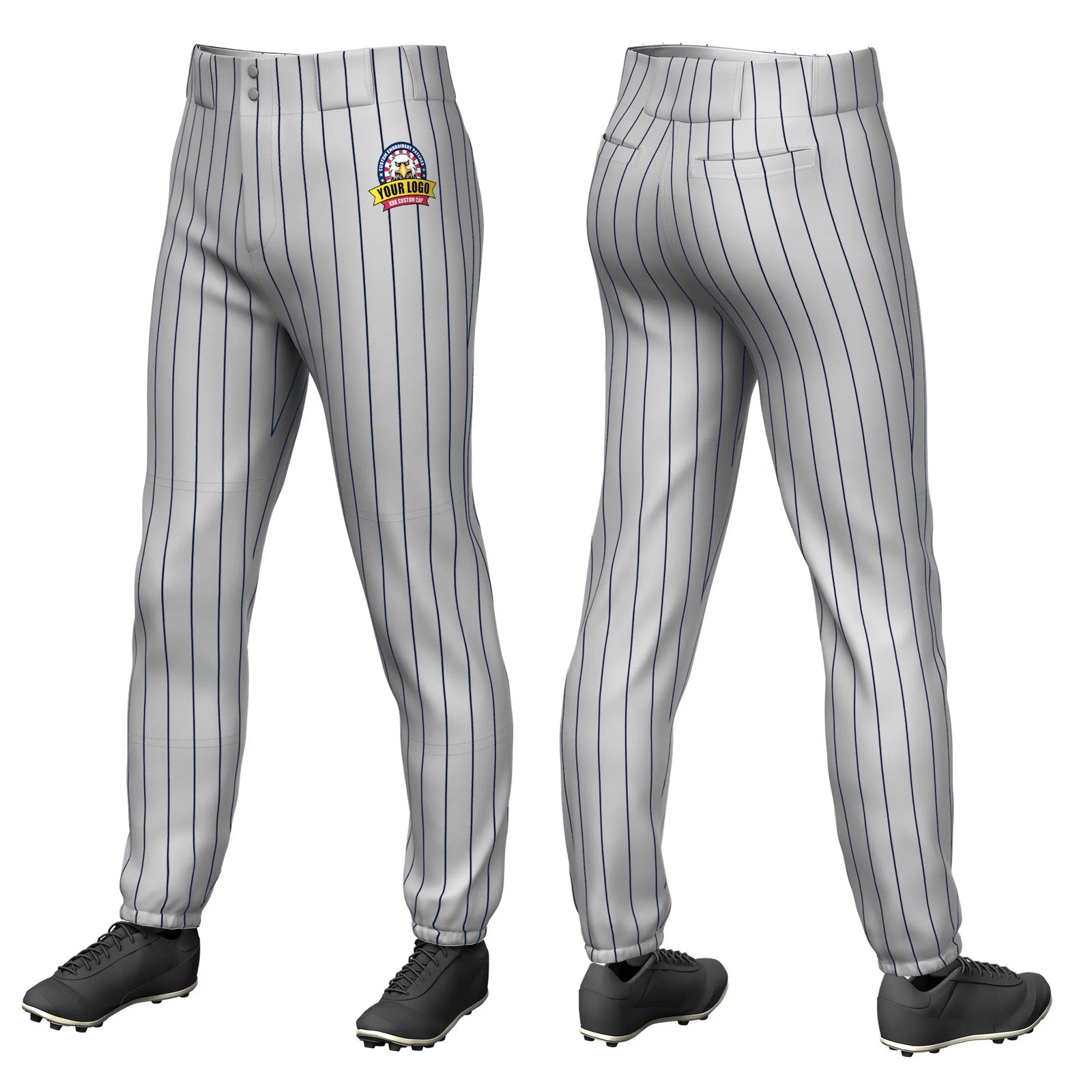 Custom Gray Navy Pinstripe Fit Stretch Practice Pull-up Baseball Pant