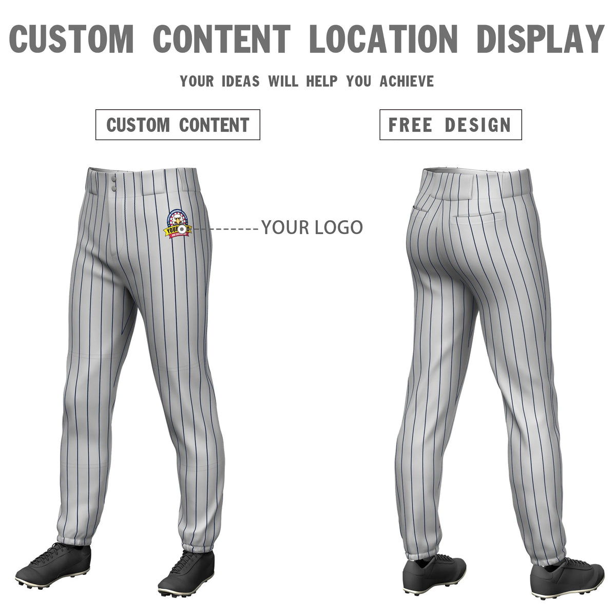 Custom Gray Navy Pinstripe Fit Stretch Practice Pull-up Baseball Pants