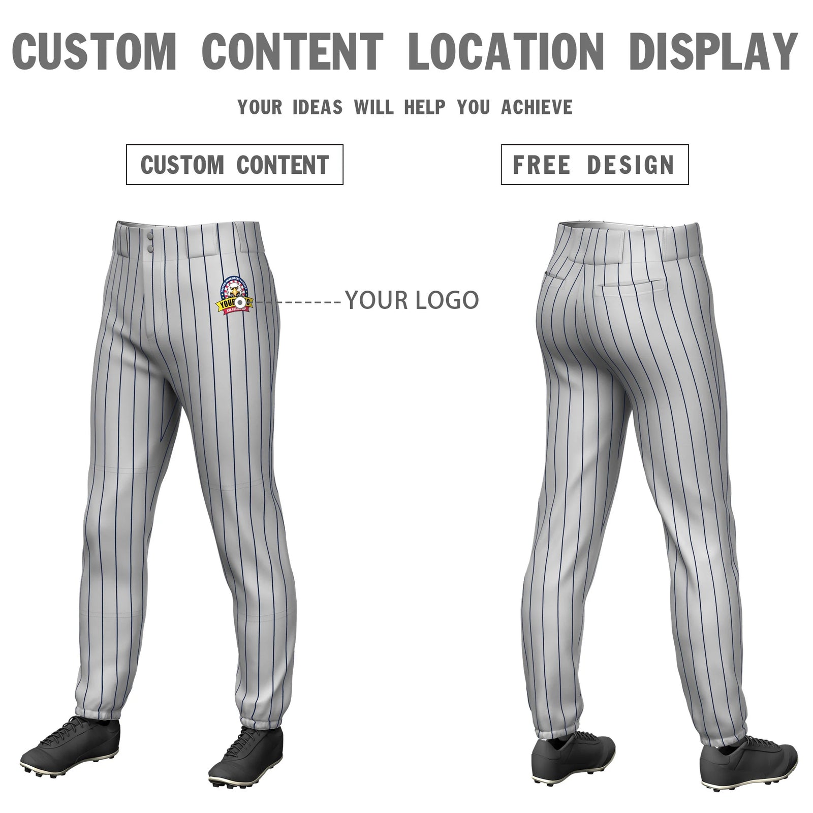 Custom Gray Navy Pinstripe Fit Stretch Practice Pull-up Baseball Pants