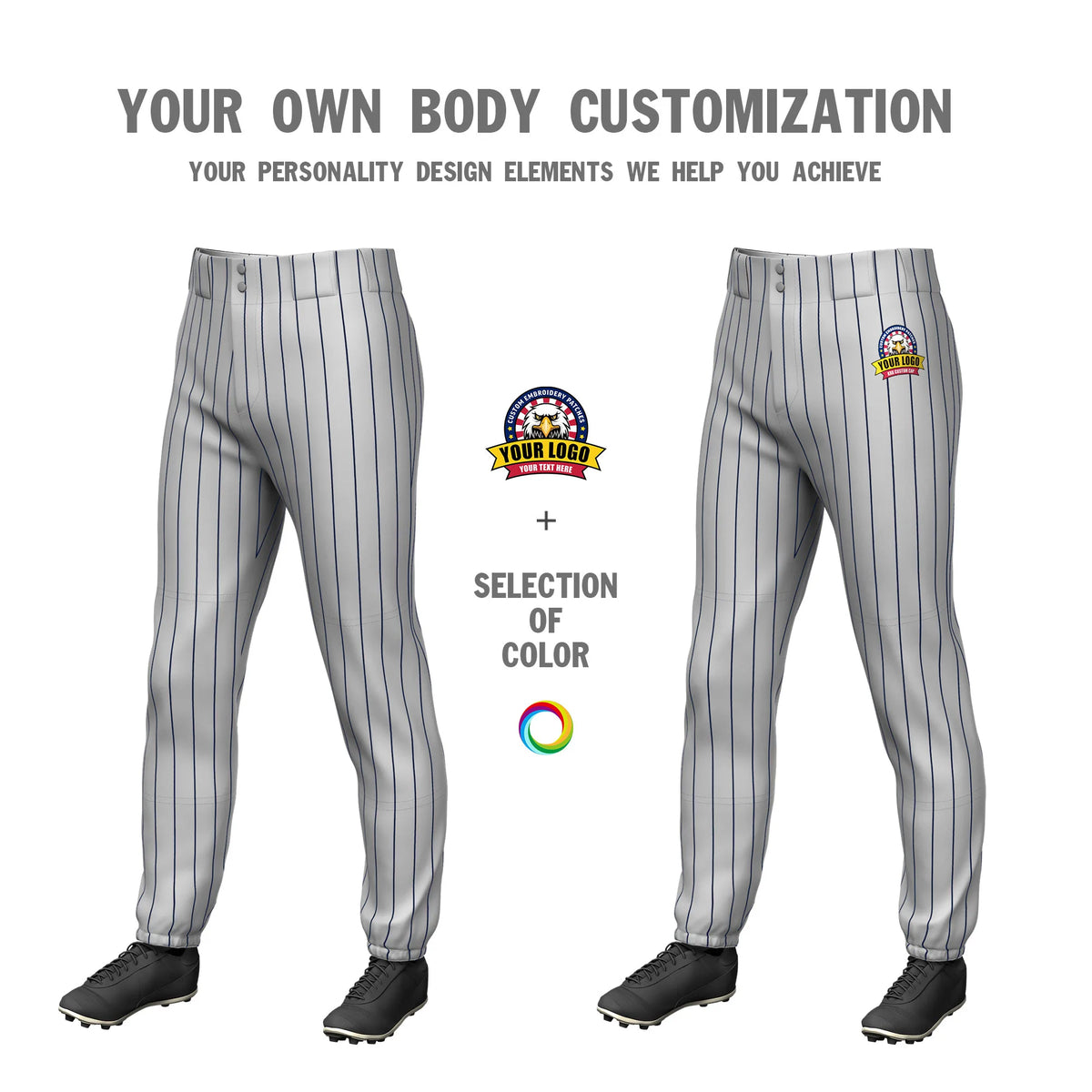 Custom Gray Navy Pinstripe Fit Stretch Practice Pull-up Baseball Pant