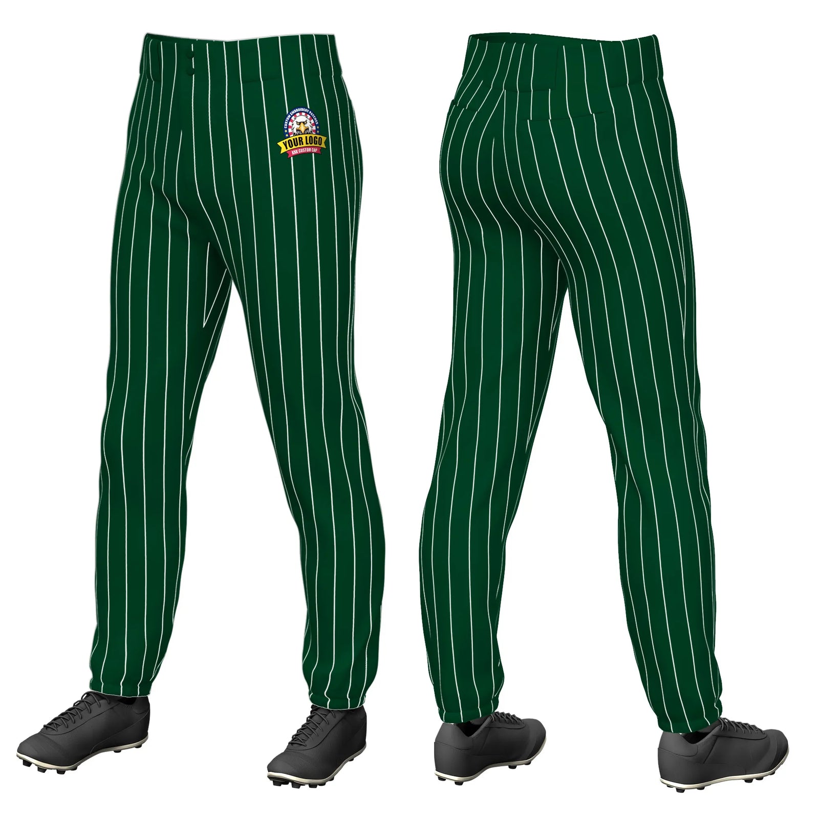Custom Green White Pinstripe Fit Stretch Practice Pull-up Baseball Pant