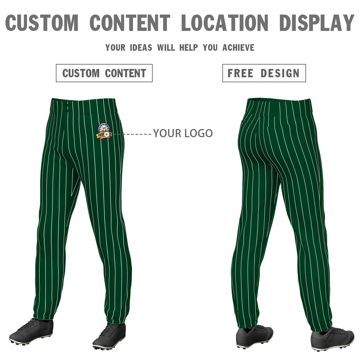 Custom Green White Pinstripe Fit Stretch Practice Pull-up Baseball Pant