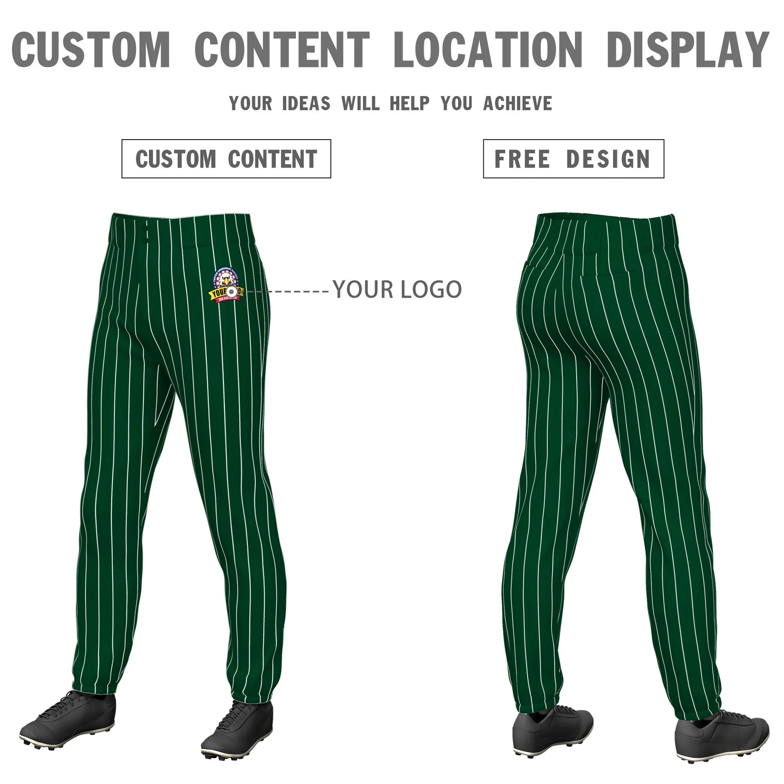 Custom Green White Pinstripe Fit Stretch Practice Pull-up Baseball Pant