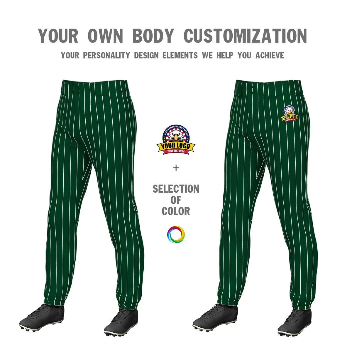 Custom Green White Pinstripe Fit Stretch Practice Pull-up Baseball Pant