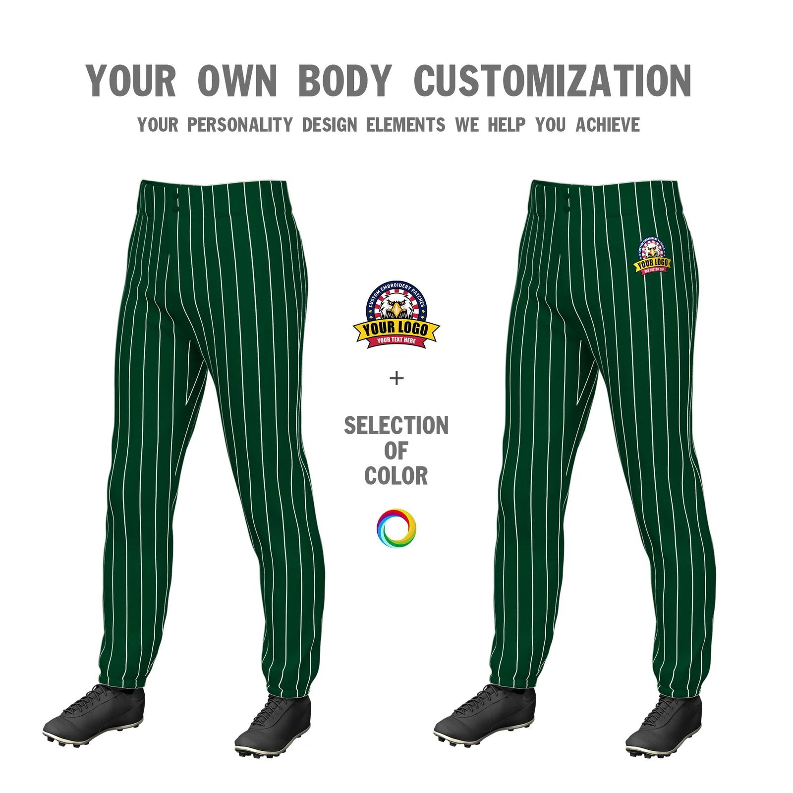 Custom Green White Pinstripe Fit Stretch Practice Pull-up Baseball Pant