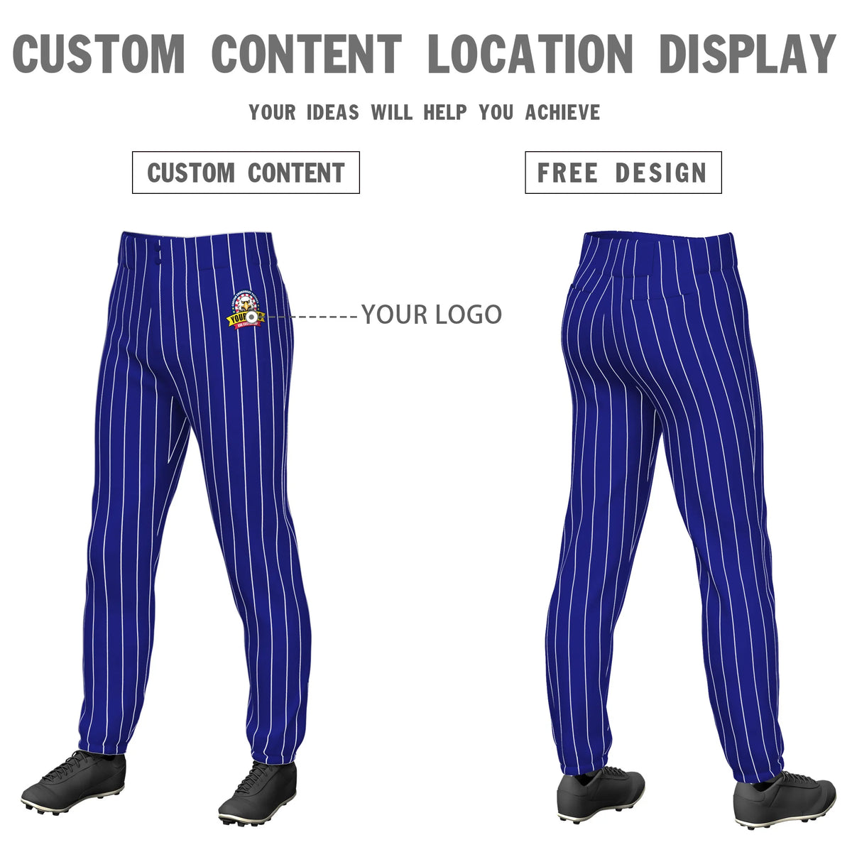 Custom Royal Blue White Pinstripe Fit Stretch Practice Pull-up Baseball Pant