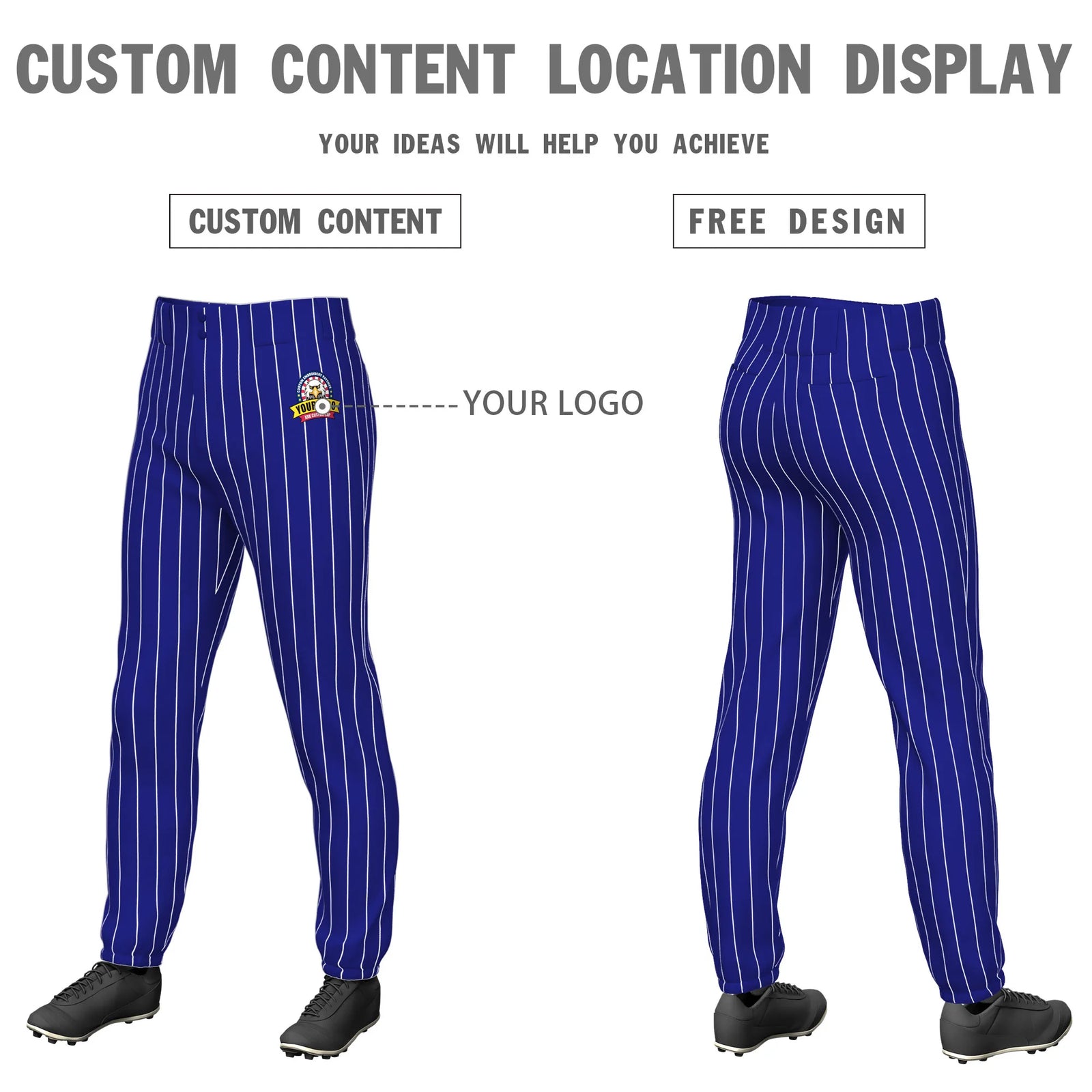 Custom Royal Blue White Pinstripe Fit Stretch Practice Pull-up Baseball Pant