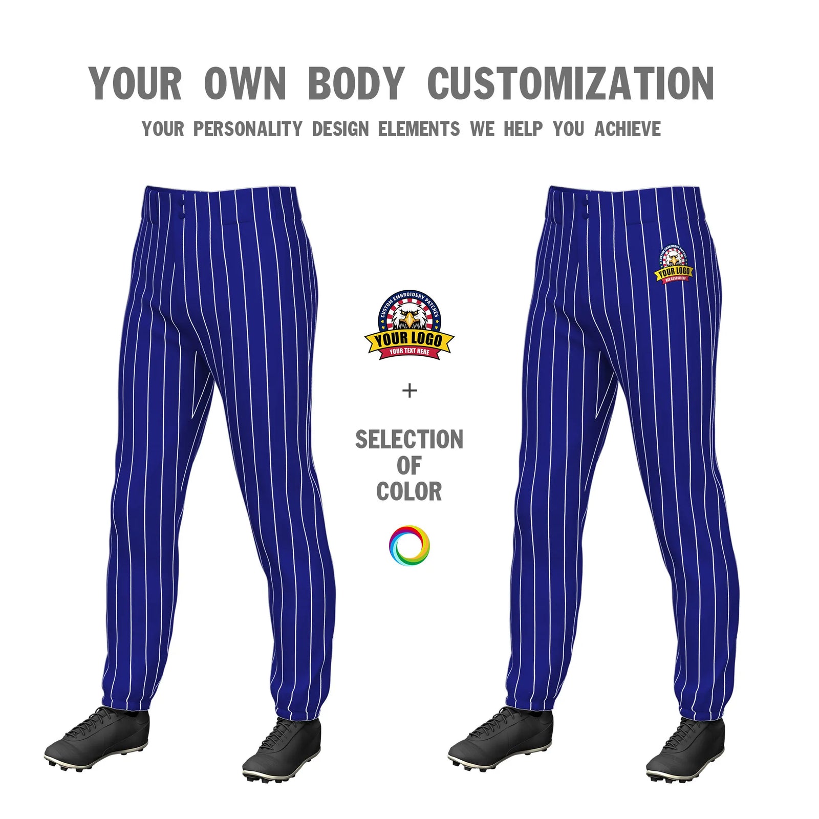 Custom Royal Blue White Pinstripe Fit Stretch Practice Pull-up Baseball Pant