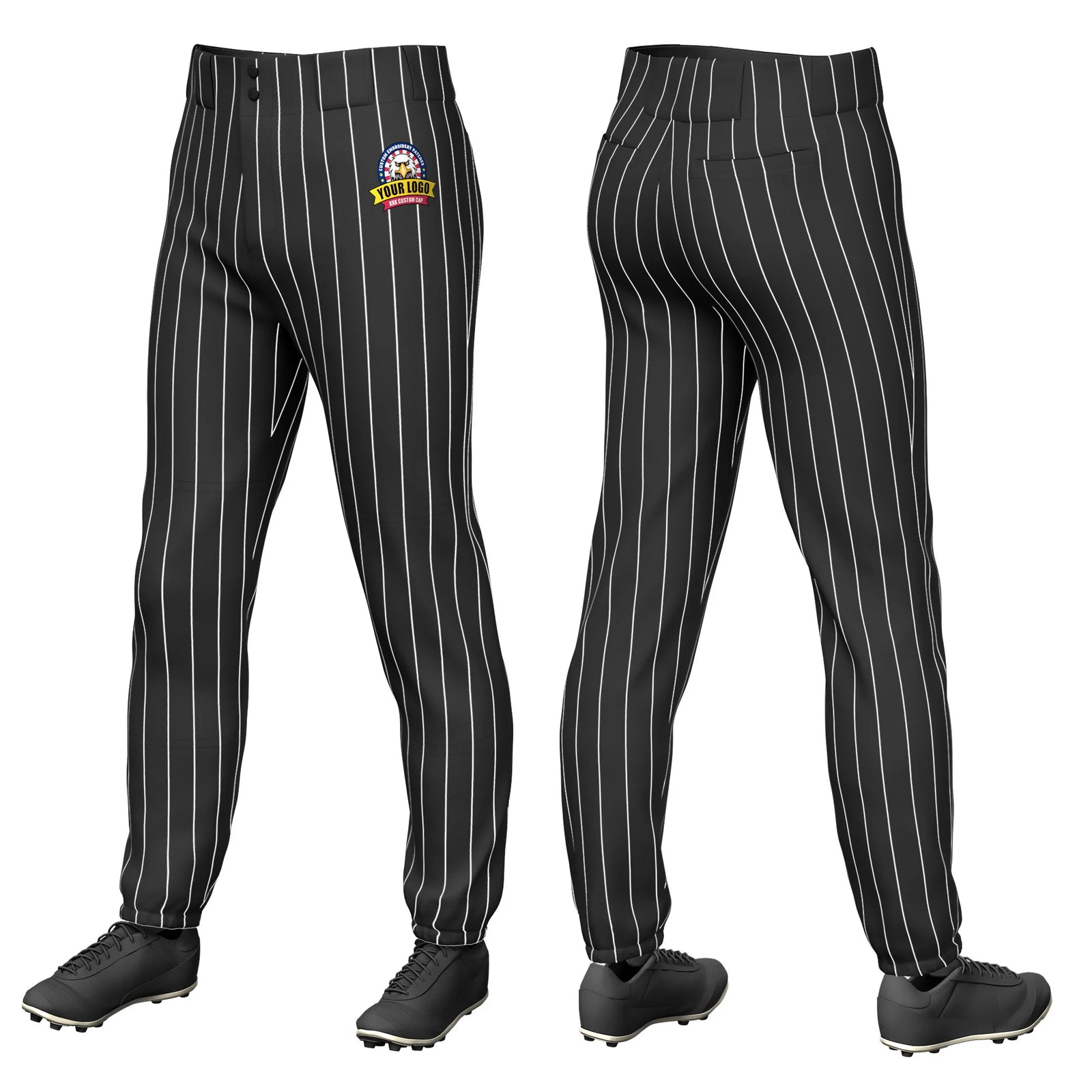 Custom Black White Pinstripe Fit Stretch Practice Pull-up Baseball Pant