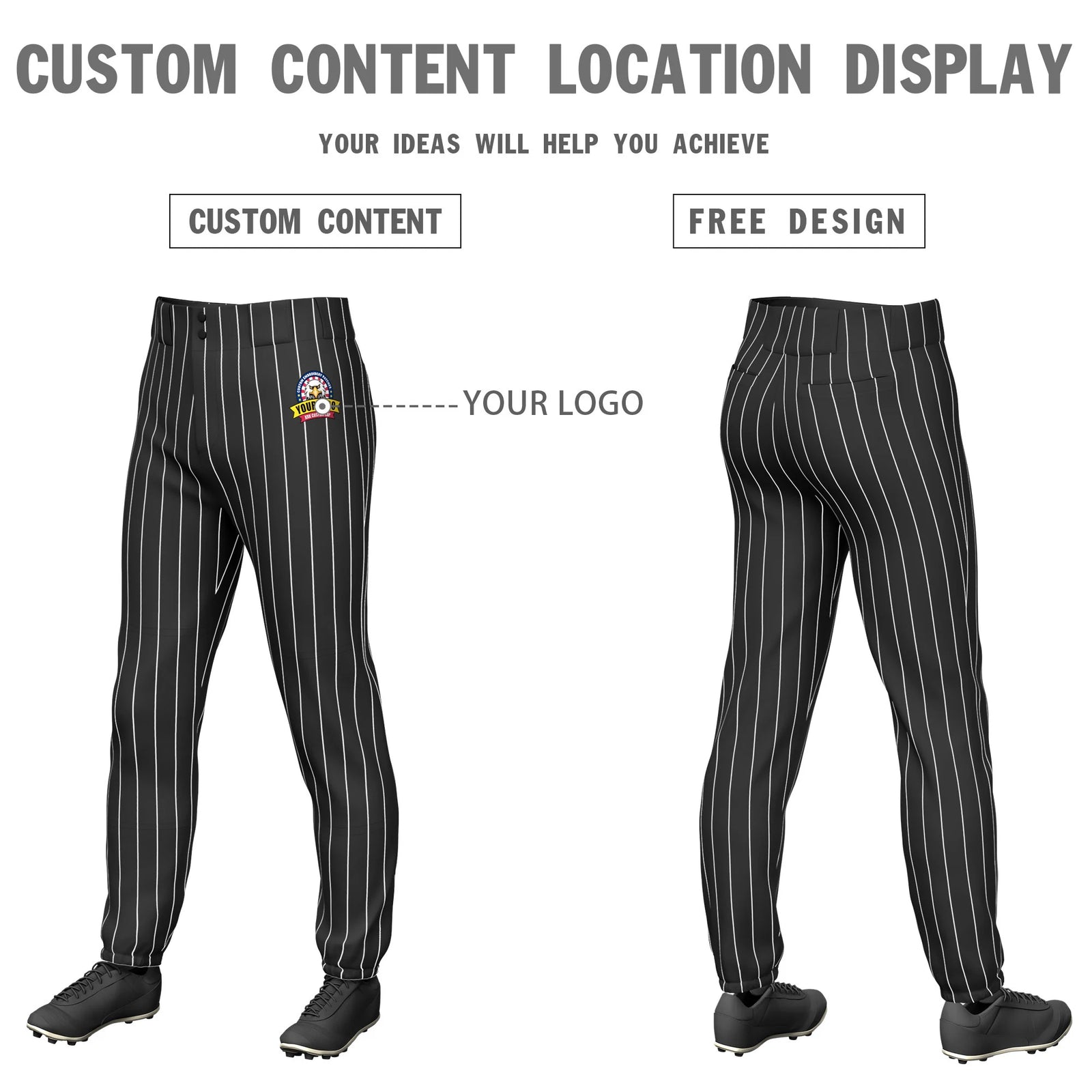 Custom Black White Pinstripe Fit Stretch Practice Pull-up Baseball Pant