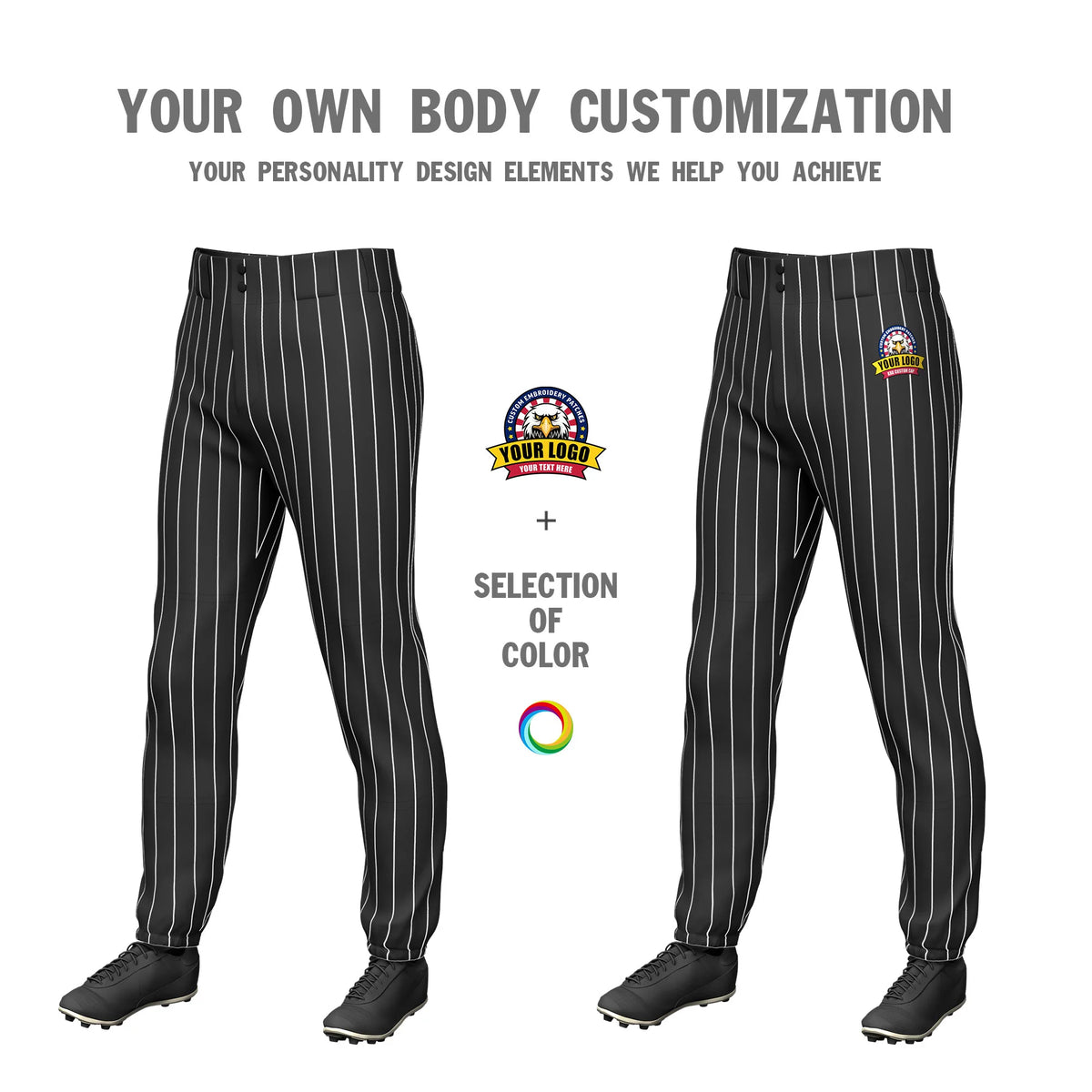 Custom Black White Pinstripe Fit Stretch Practice Pull-up Baseball Pant