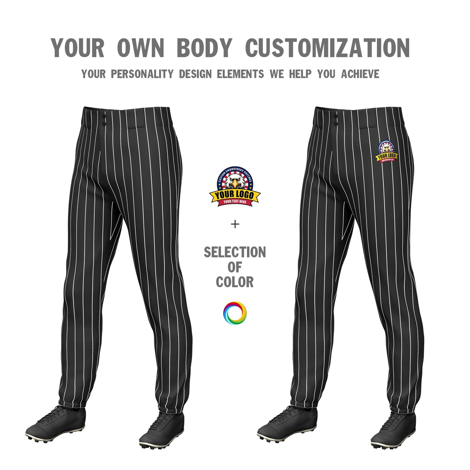 Custom Black White Pinstripe Fit Stretch Practice Pull-up Baseball Pant
