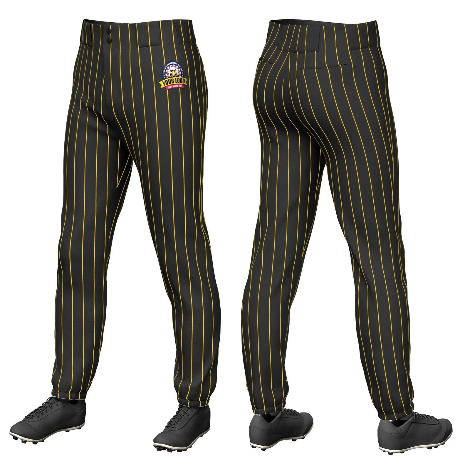 Custom Black Gold-1 Pinstripe Fit Stretch Practice Pull-up Baseball Pant