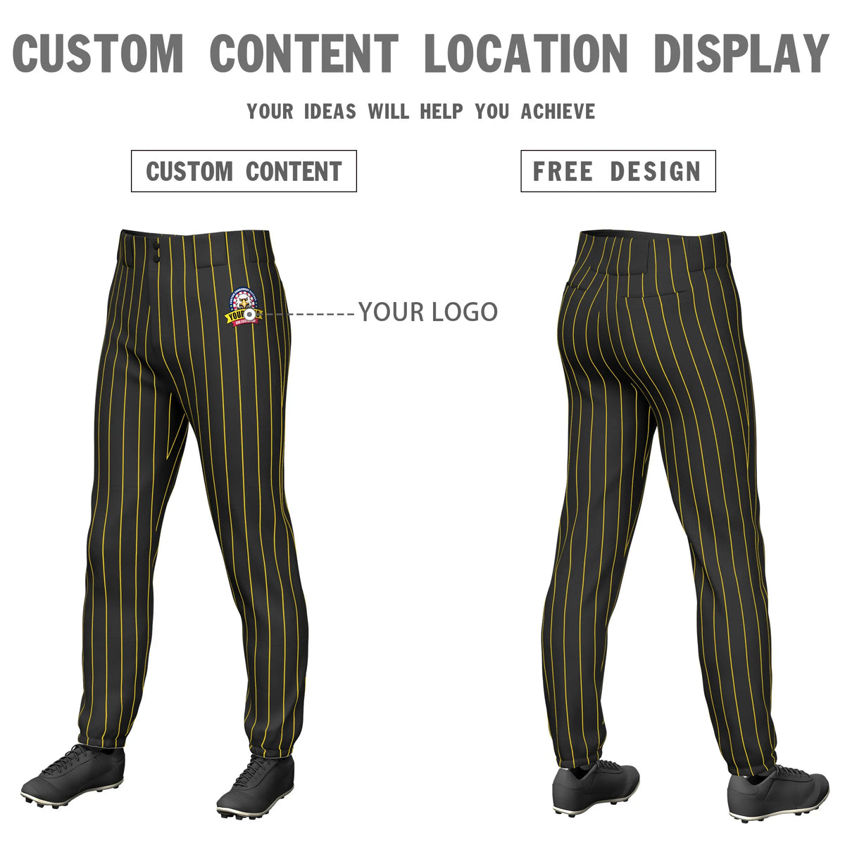 Custom Black Gold-1 Pinstripe Fit Stretch Practice Pull-up Baseball Pant