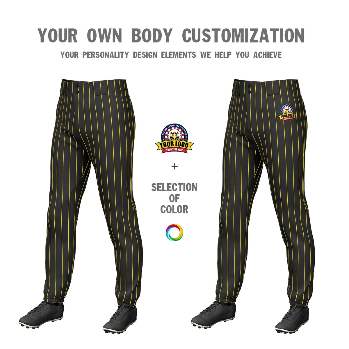 Custom Black Gold-1 Pinstripe Fit Stretch Practice Pull-up Baseball Pant