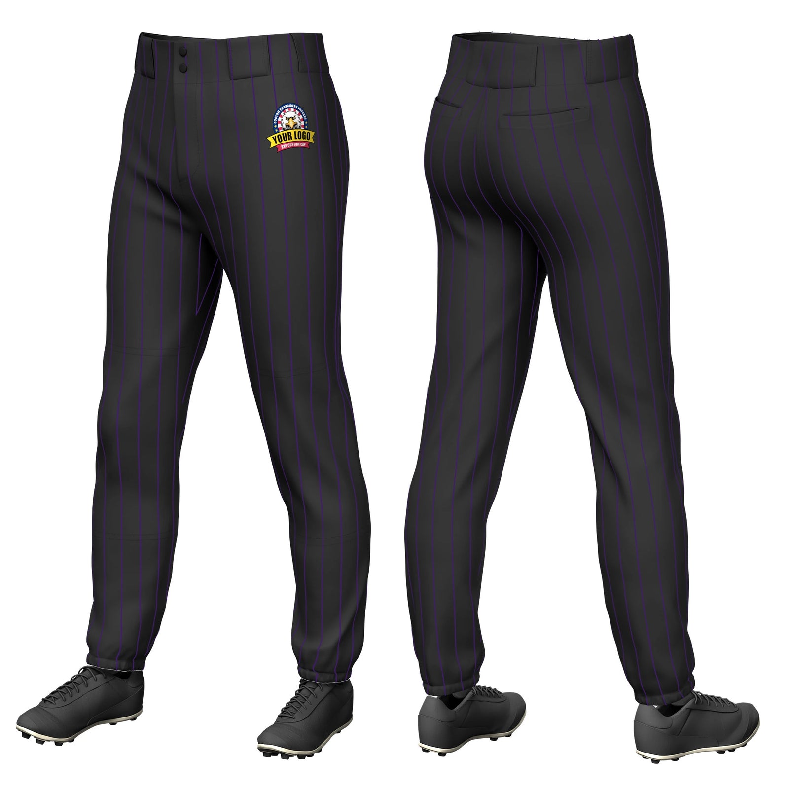 Custom Black Purple Classic Fit Stretch Practice Pull-up Baseball Pants