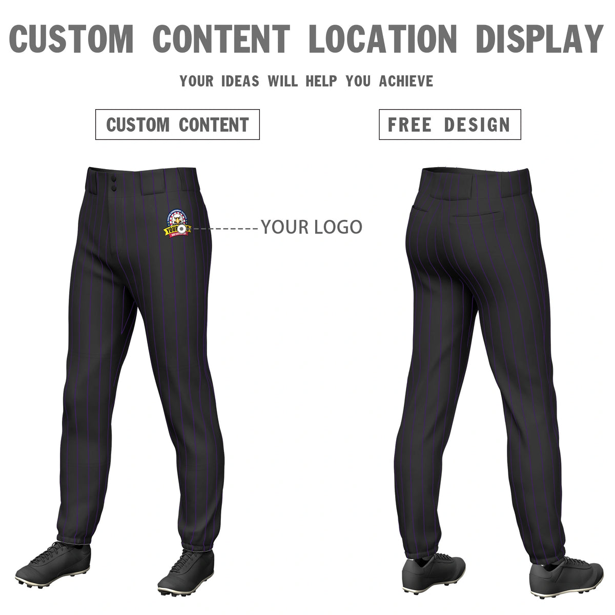 Custom Black Purple Classic Fit Stretch Practice Pull-up Baseball Pants
