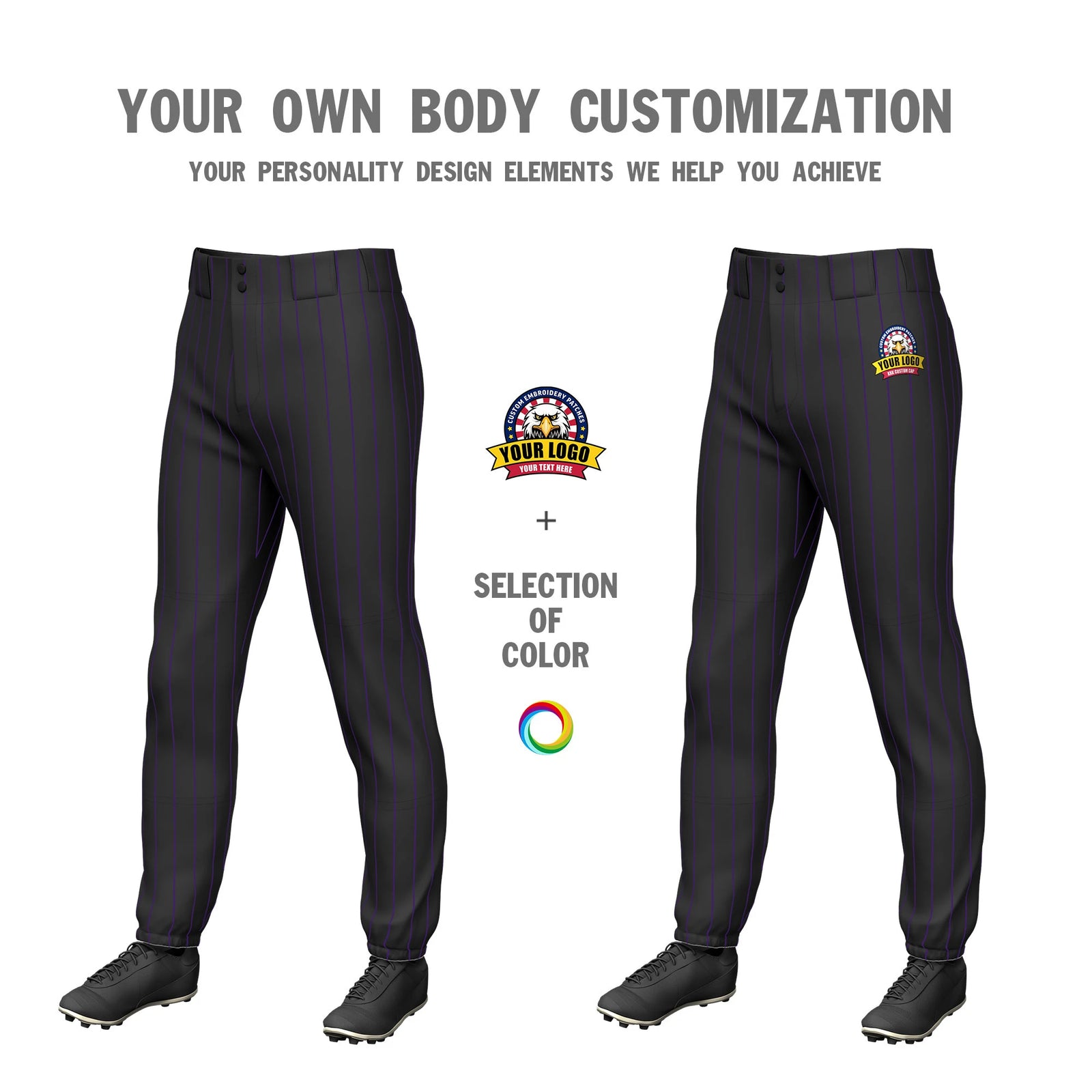 Custom Black Purple Classic Fit Stretch Practice Pull-up Baseball Pants