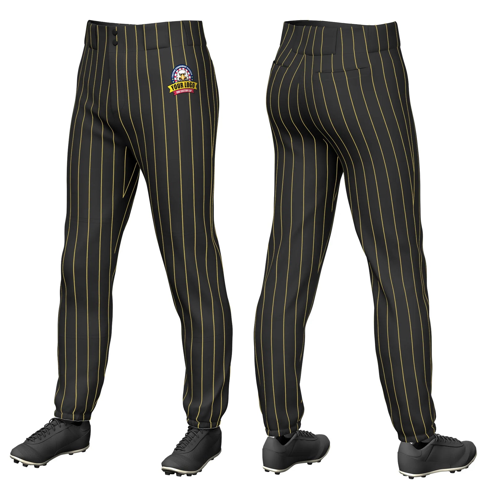 Custom Black Old Gold Pinstripe Fit Stretch Practice Pull-up Baseball Pant