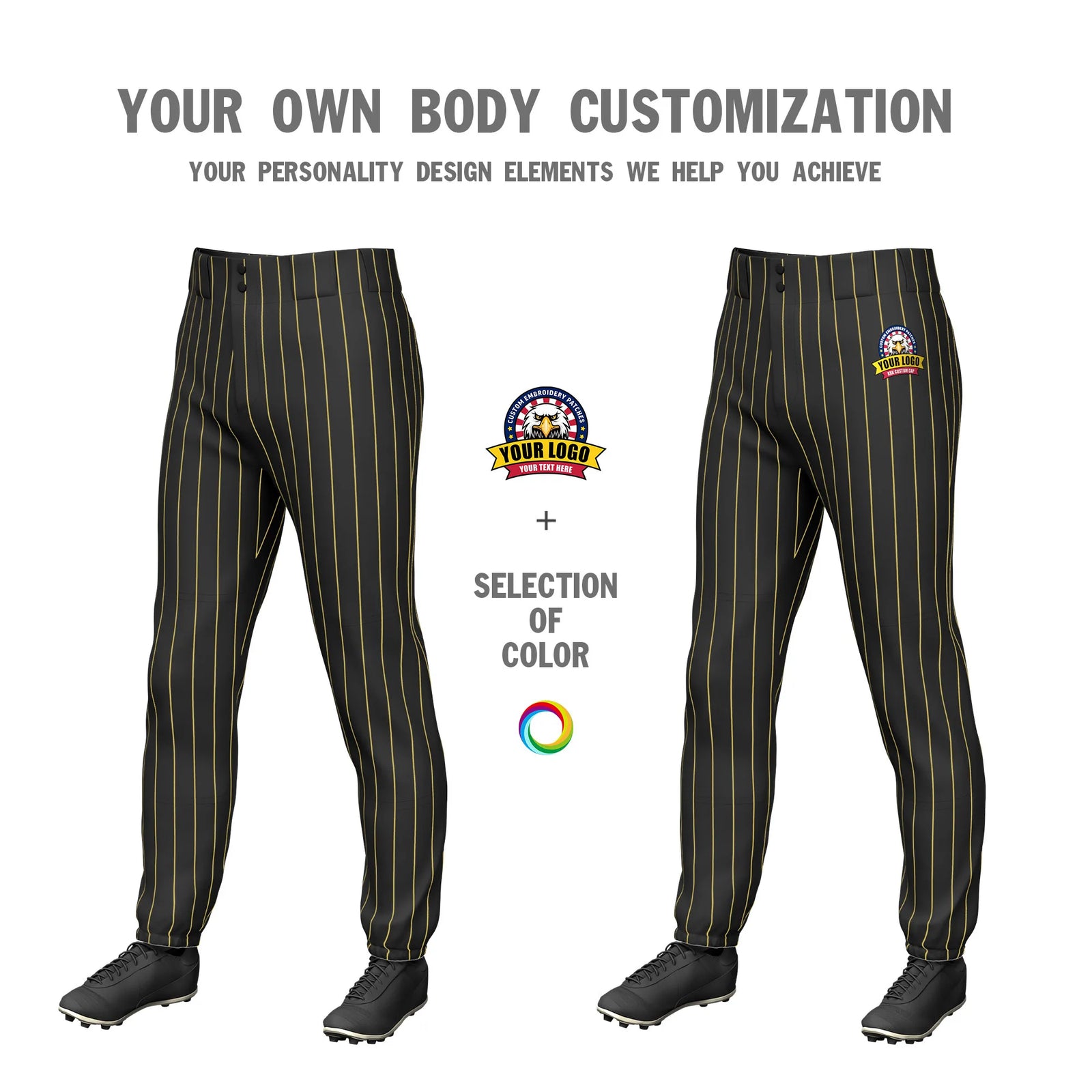 Custom Black Old Gold Pinstripe Fit Stretch Practice Pull-up Baseball Pant