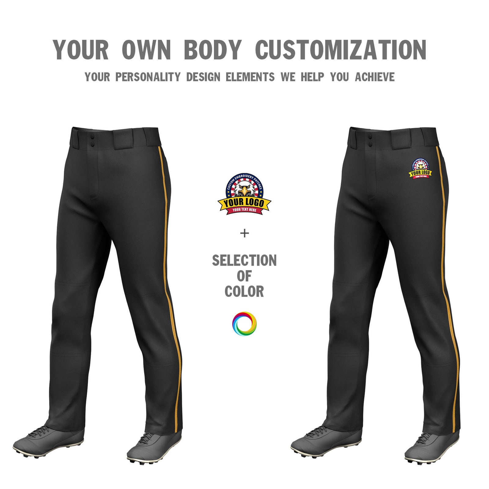 Custom Black Old Gold Classic Fit Stretch Practice Loose-fit Baseball Pants